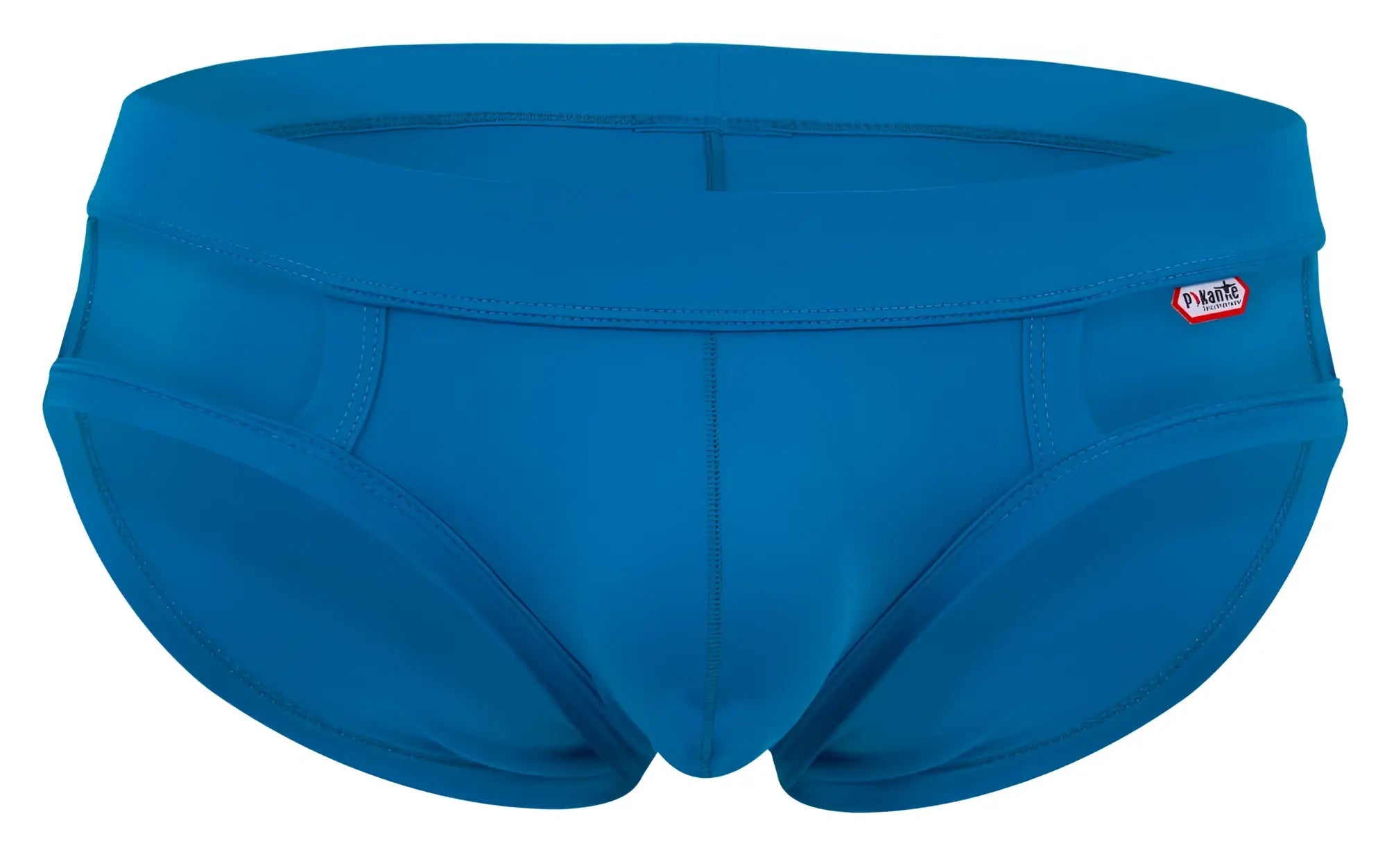 Bright blue pikante pik 2114 lenox briefs with snug contoured fit and small red brand tag on waistband
