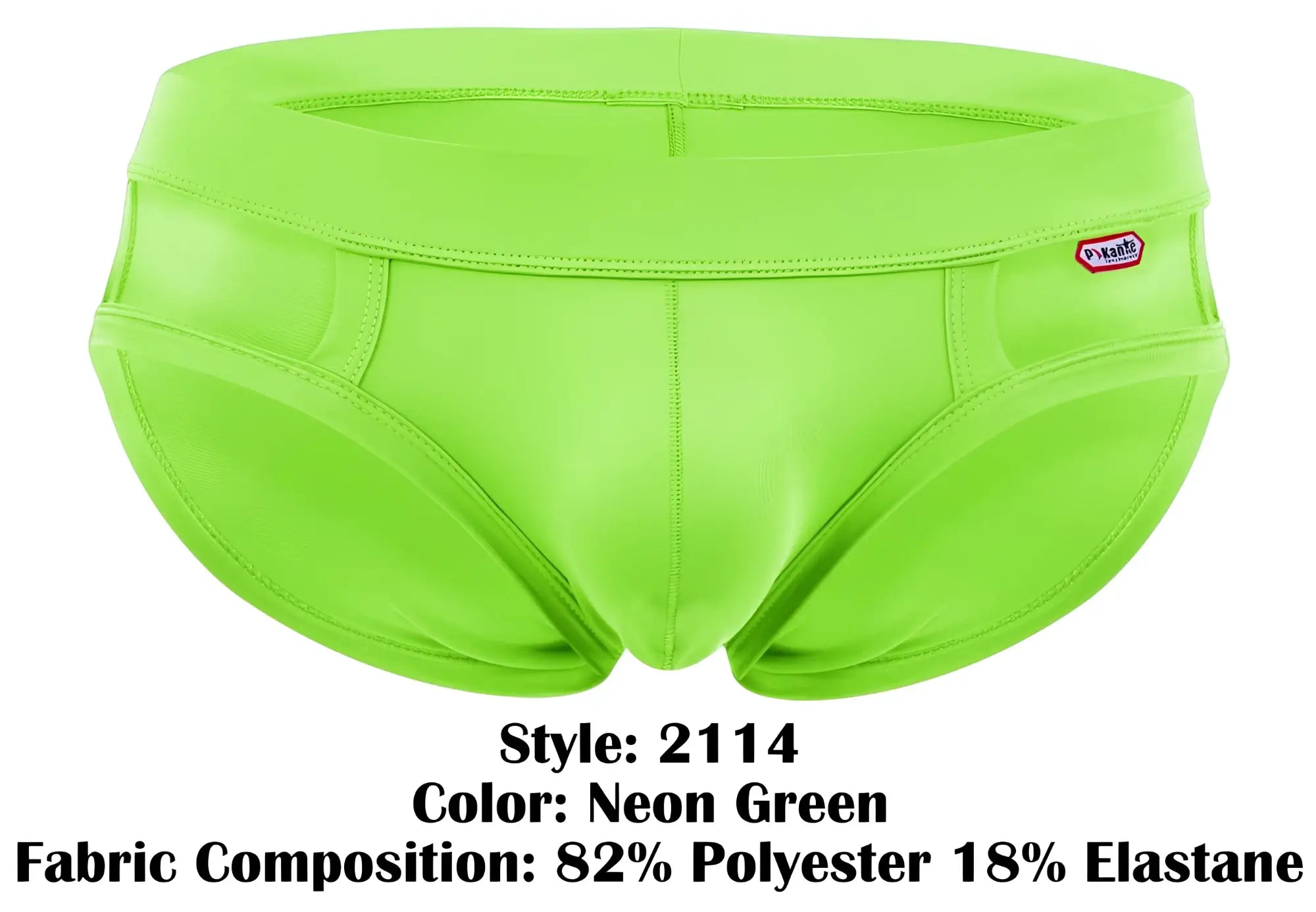 Neon green pikante pik 2114 lenox briefs made of 82 polyester 18 elastane with snug fit and visible seam stitching