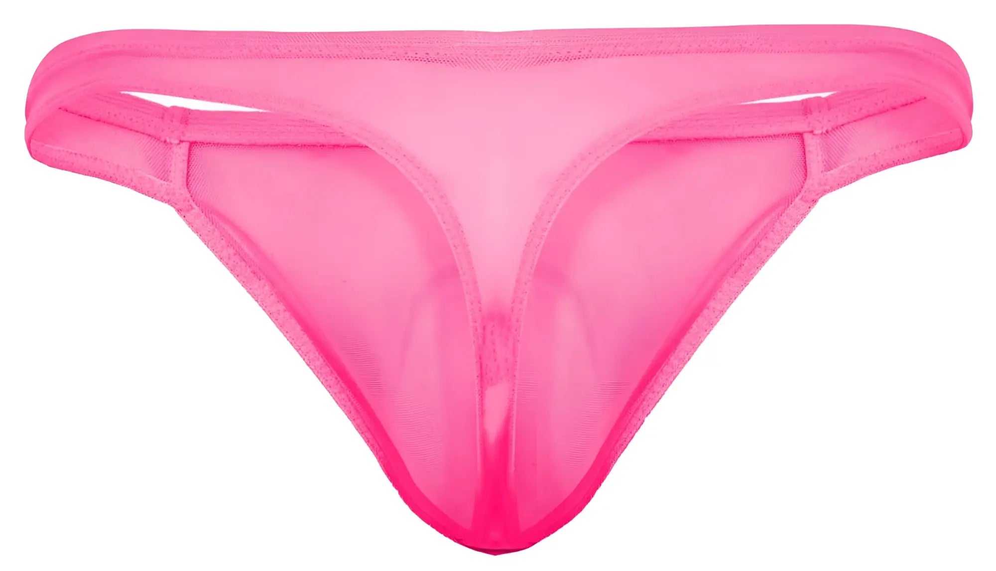 A vibrant pink sheer mesh thong with smooth translucent fabric and reinforced edges from pikante PIK 2115 amusing thongs