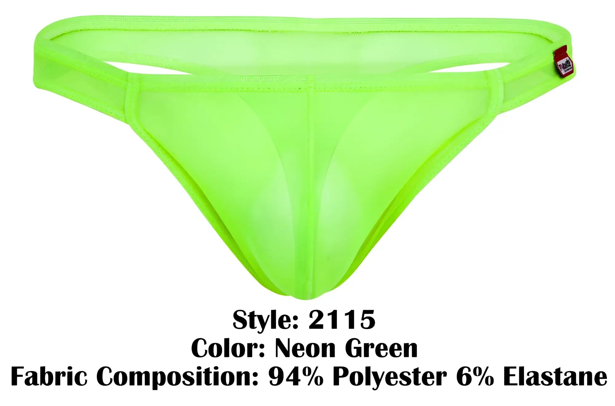 Neon green sheer thong made of 94% polyester and 6% elastane from pikante PIK 2115 amusing thongs collection