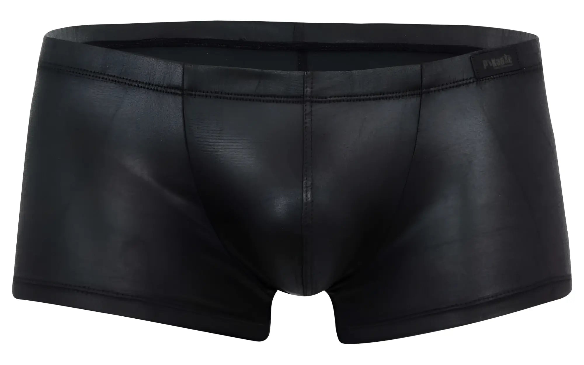 Black faux leather briefs pikante pik 2116 candy trunks with sleek glossy finish and subtle stitching details