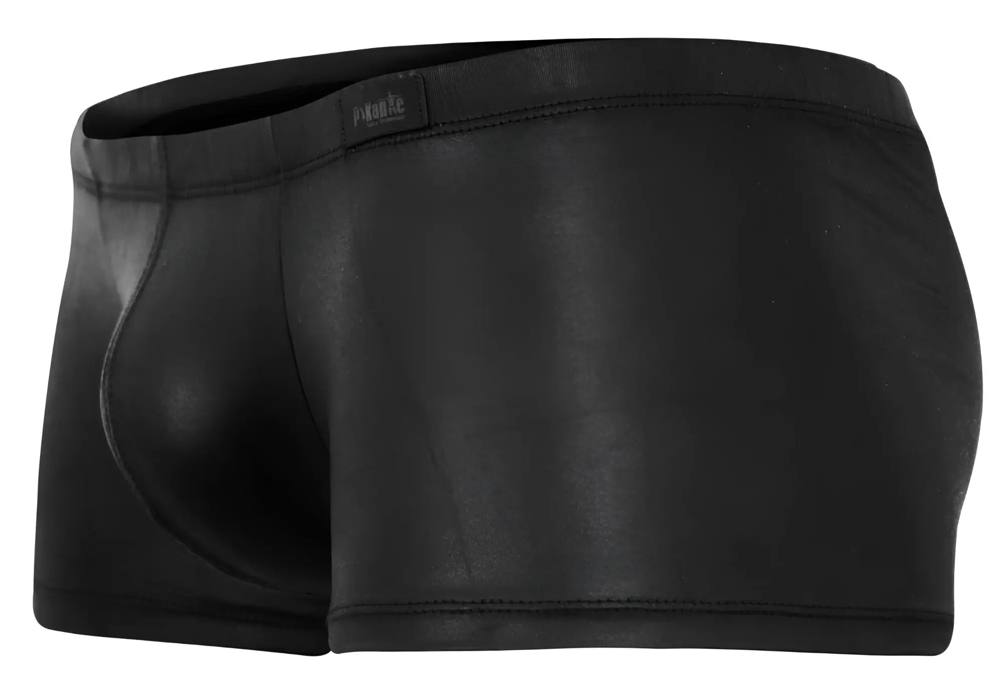 Black glossy faux leather Pikante PIK 2116 Candy trunks briefs with sleek form-fitting design and subtle brand tag on waistband