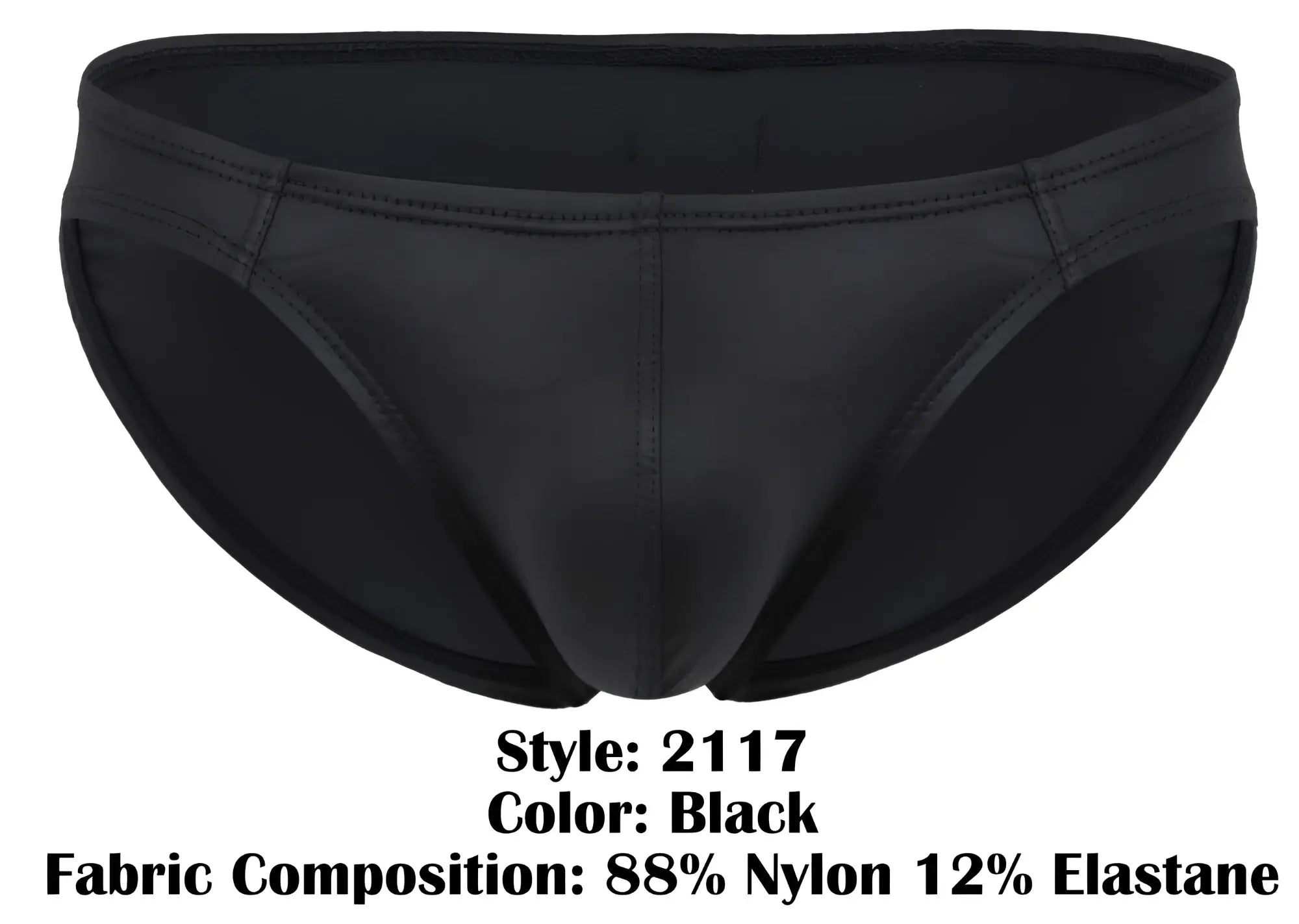 Black pikante pik 2117 candy briefs made of 88% nylon 12% elastane with a sleek form-fitting design and visible waistband stitching