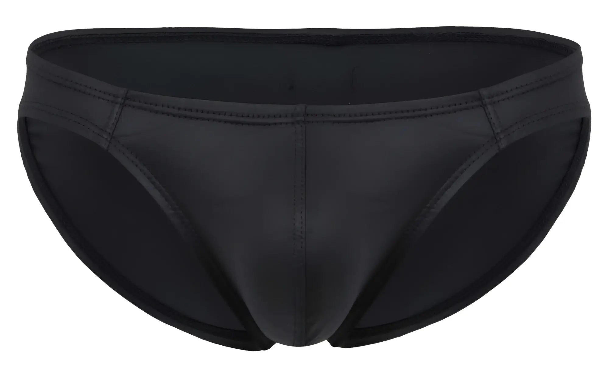 Black sleek pikante pik 2117 candy briefs swim trunks with glossy finish and reinforced stitching along seams