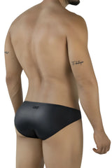 Black pikante pik 2117 candy briefs sleek form-fitting swim trunks with subtle sheen
