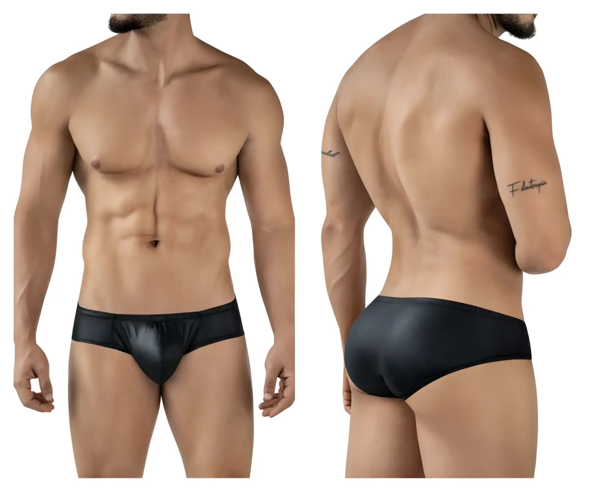 Black glossy finish pikante pik 2118 candy briefs men’s form-fitting sleek underwear in color black