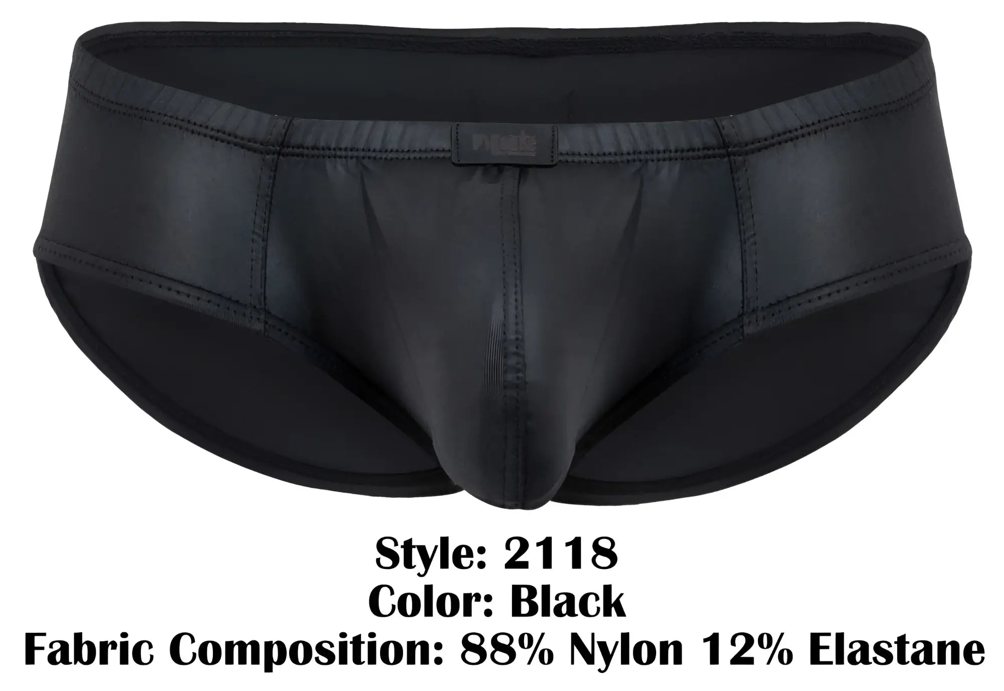 Pikante pik 2118 candy briefs black mens underwear made of 88 nylon 12 elastane with a sleek shiny finish