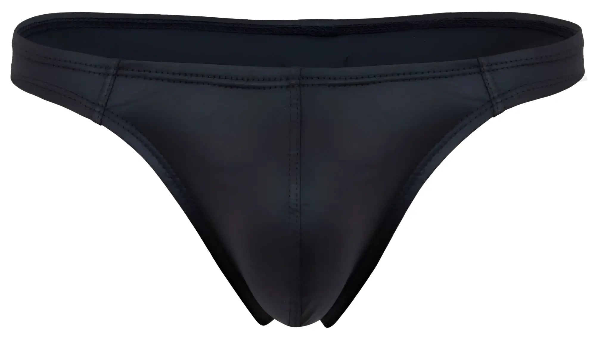 Black glossy finish pikante pik 2119 candy thong made of stretchy seamless fabric showing front view