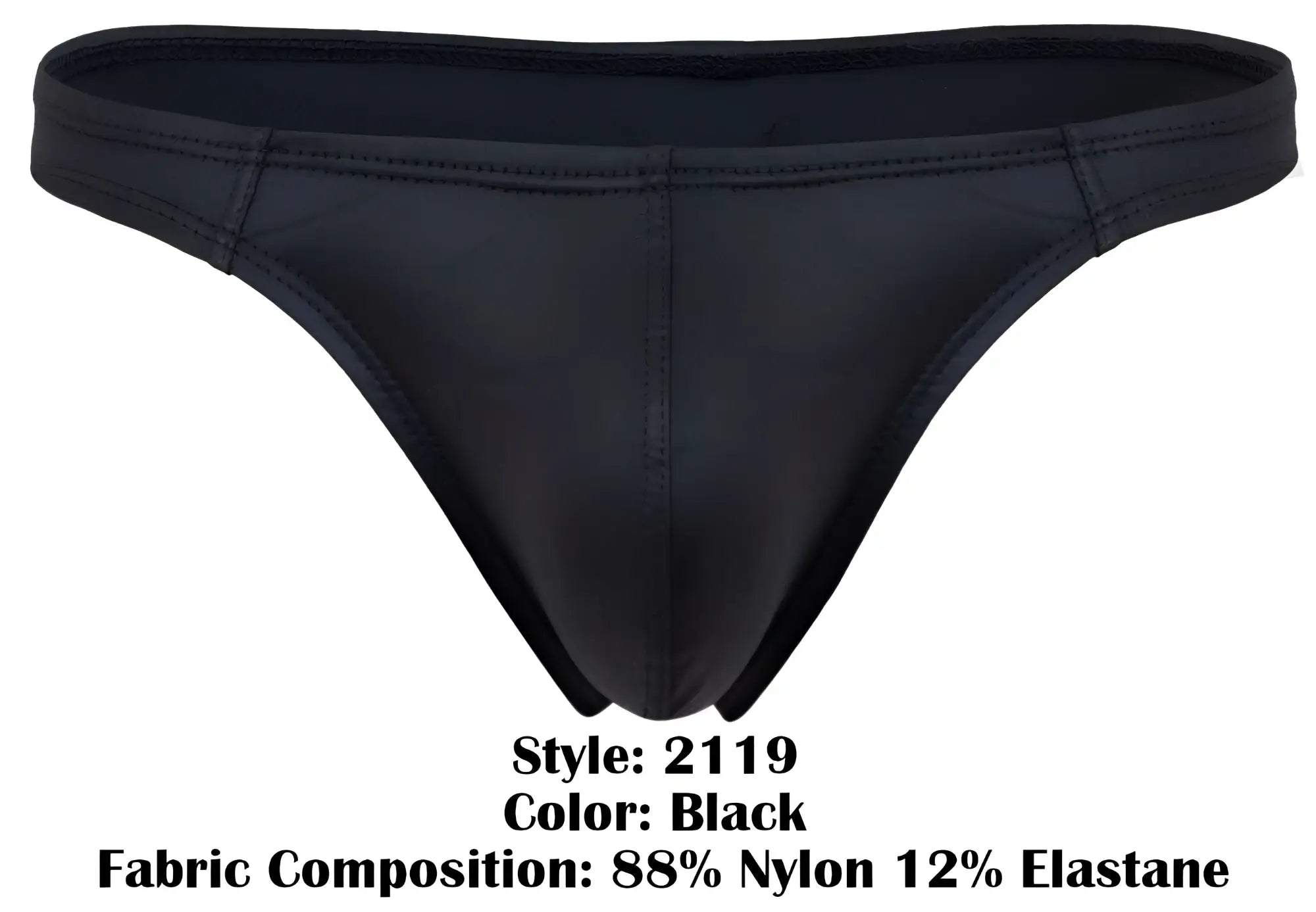 Black Pikante PIK 2119 Candy thong made of 88% nylon 12% elastane with smooth form-fitting design and visible stitching