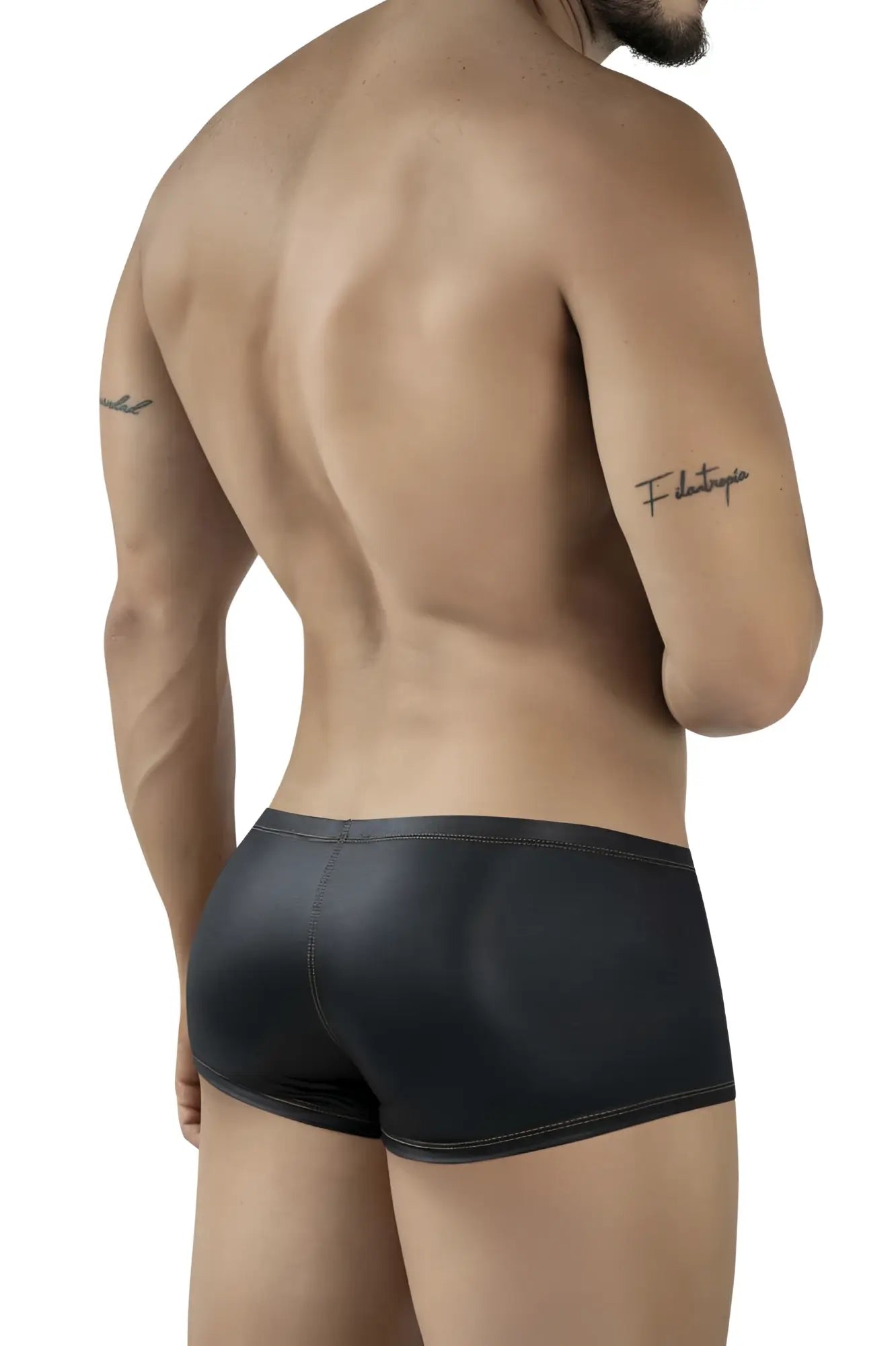 Black glossy faux leather briefs with sleek form fitting design pikante pik 2120 gold cup trunks color black