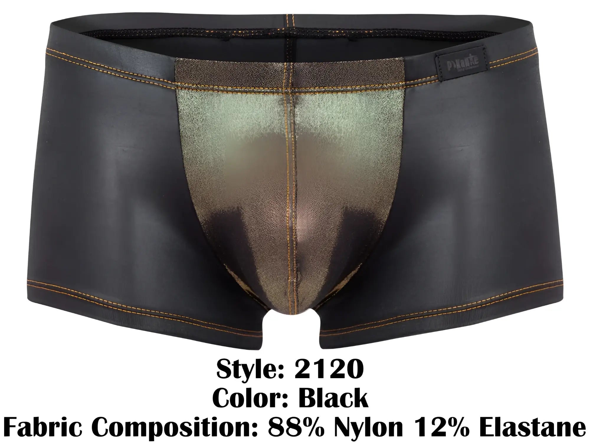 Black mens briefs pikante pik 2120 gold cup trunks with shimmering metallic gold panel reinforced stitching and branded label