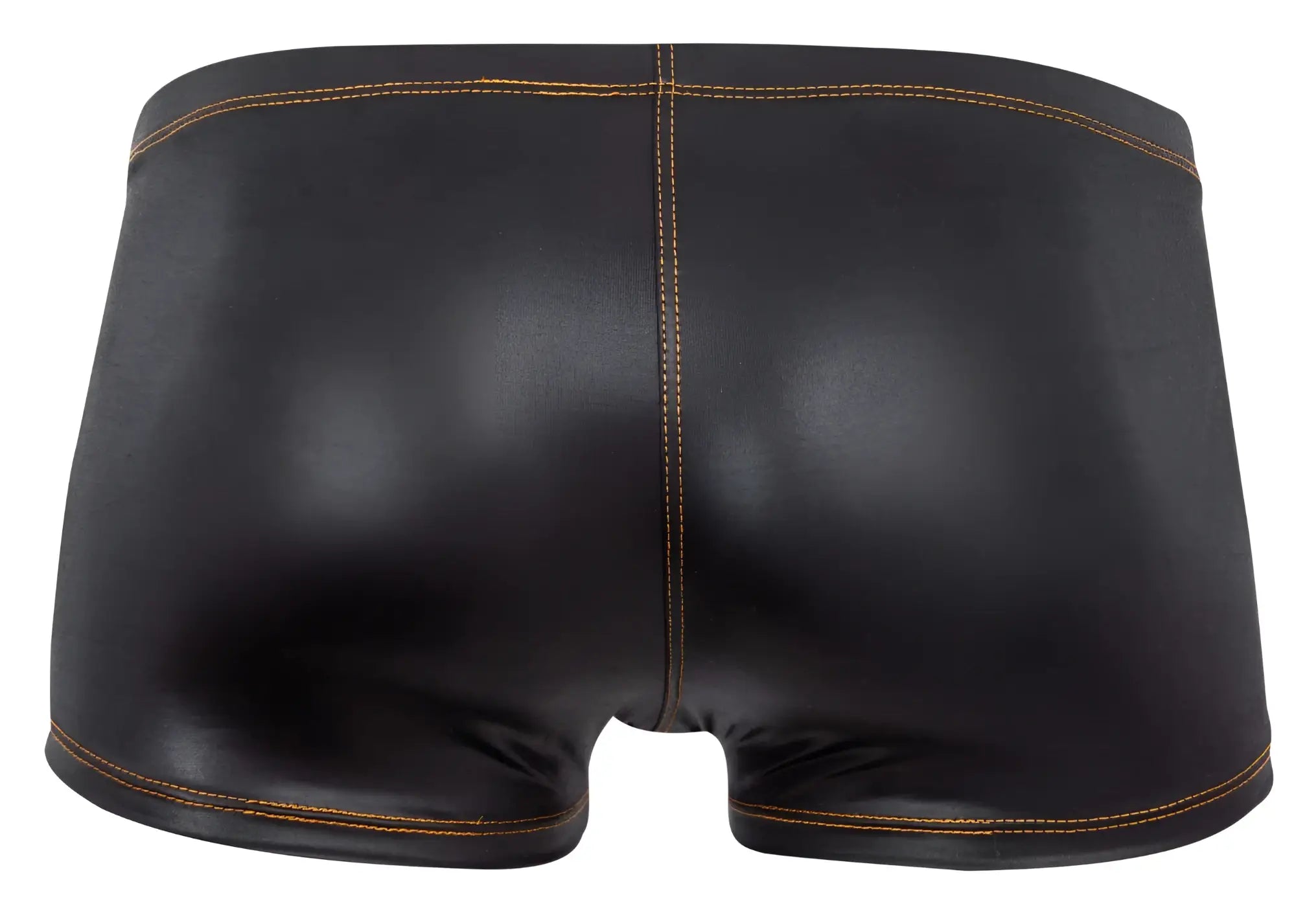 Black shiny faux leather briefs with tan stitching along seams pikante PIK 2120 gold cup trunks color black