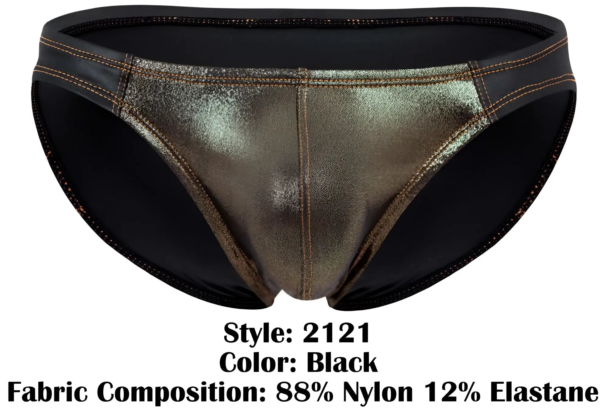 Pikante PIK 2121 gold cup briefs black metallic gold bikini bottom with shiny reflective surface and black elastic trim