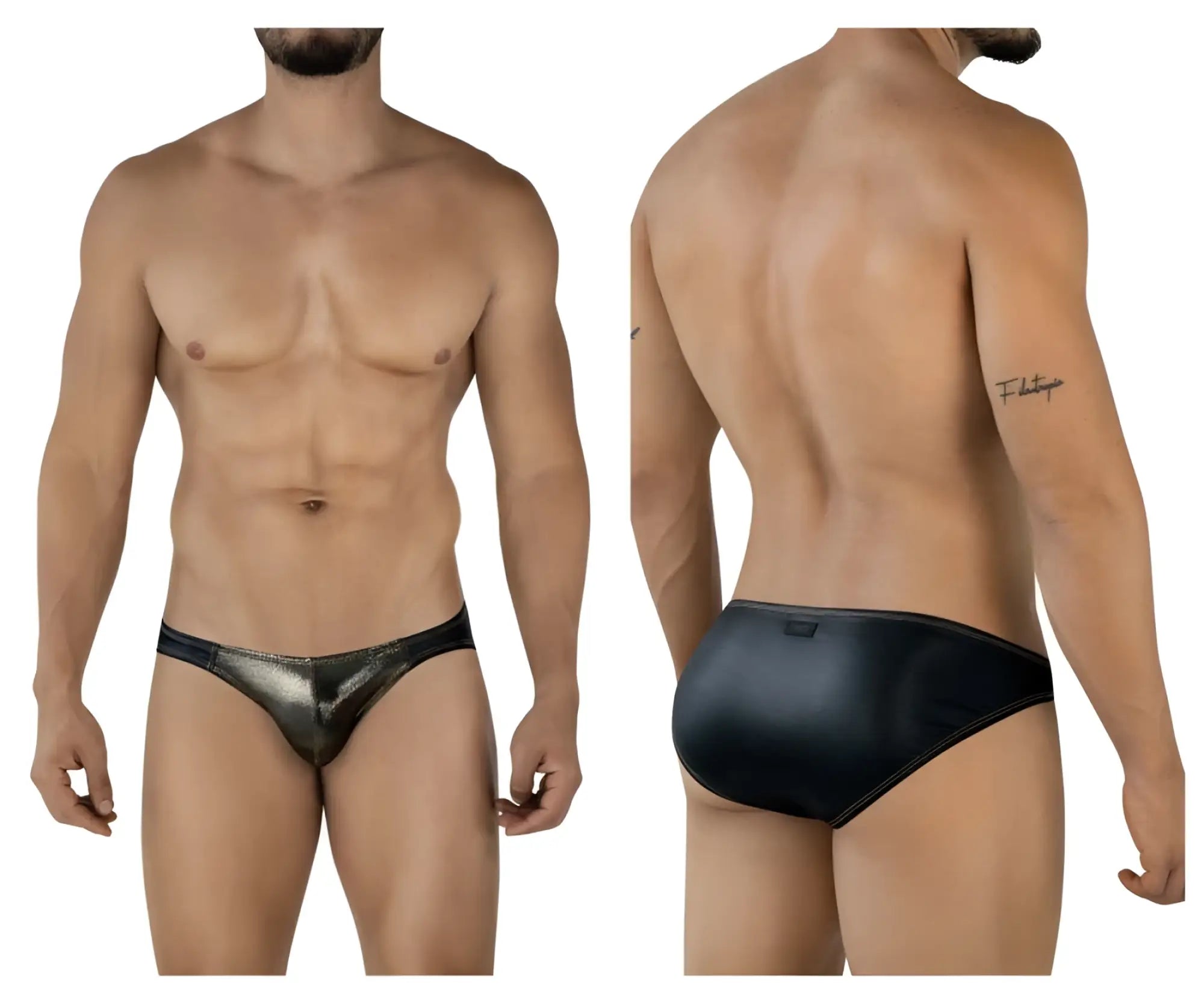 Black and metallic gold pikante PIK 2121 gold cup briefs with sleek shiny finish for stylish men’s underwear
