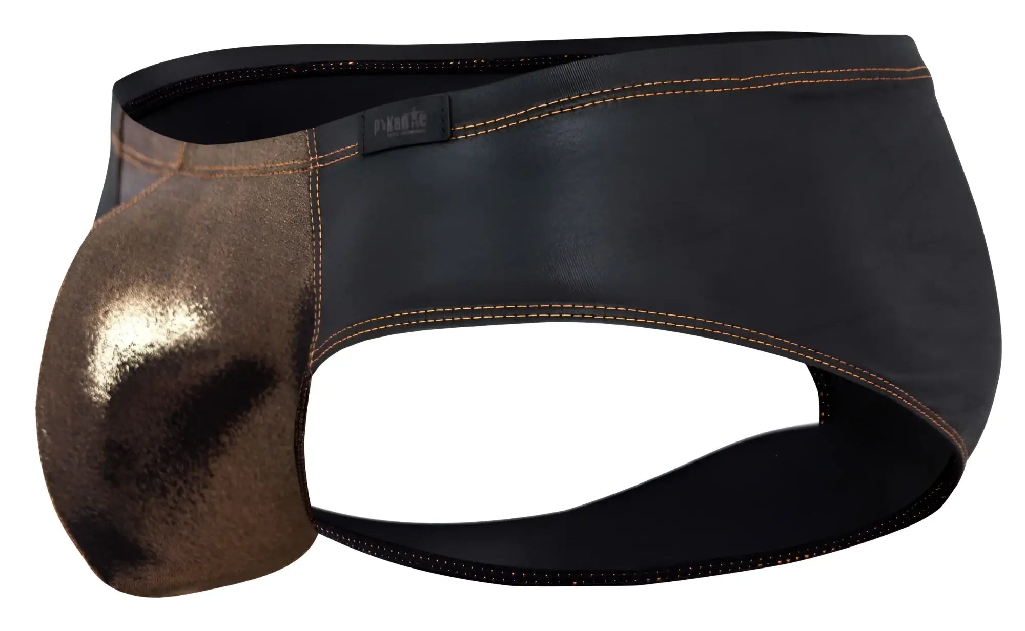 Black and metallic bronze leather pikante pik 2122 gold cup briefs with contrasting stitching