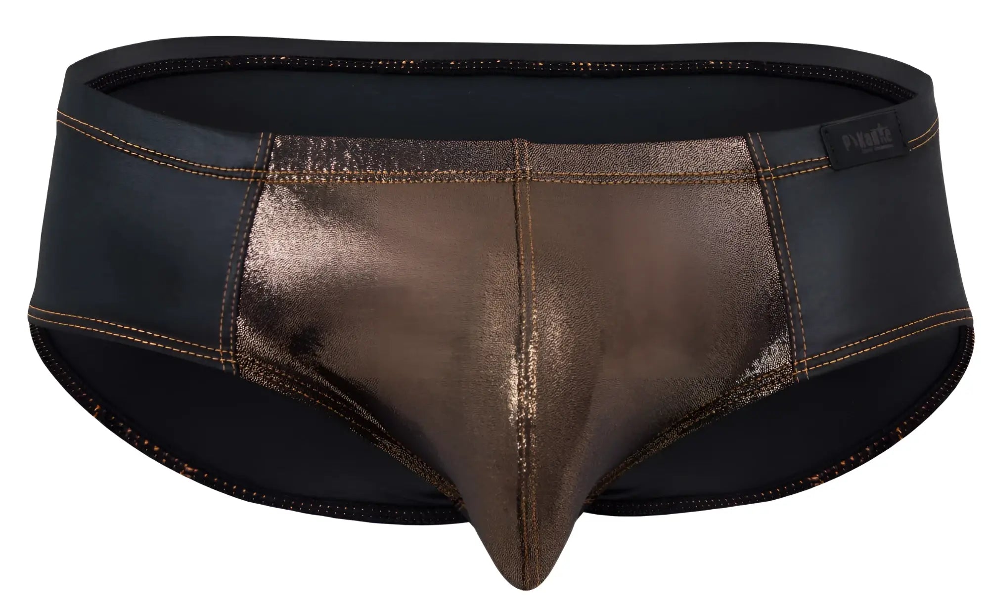 Pikante PIK 2122 Gold Cup briefs in black with metallic bronze two-tone shiny textured front panel