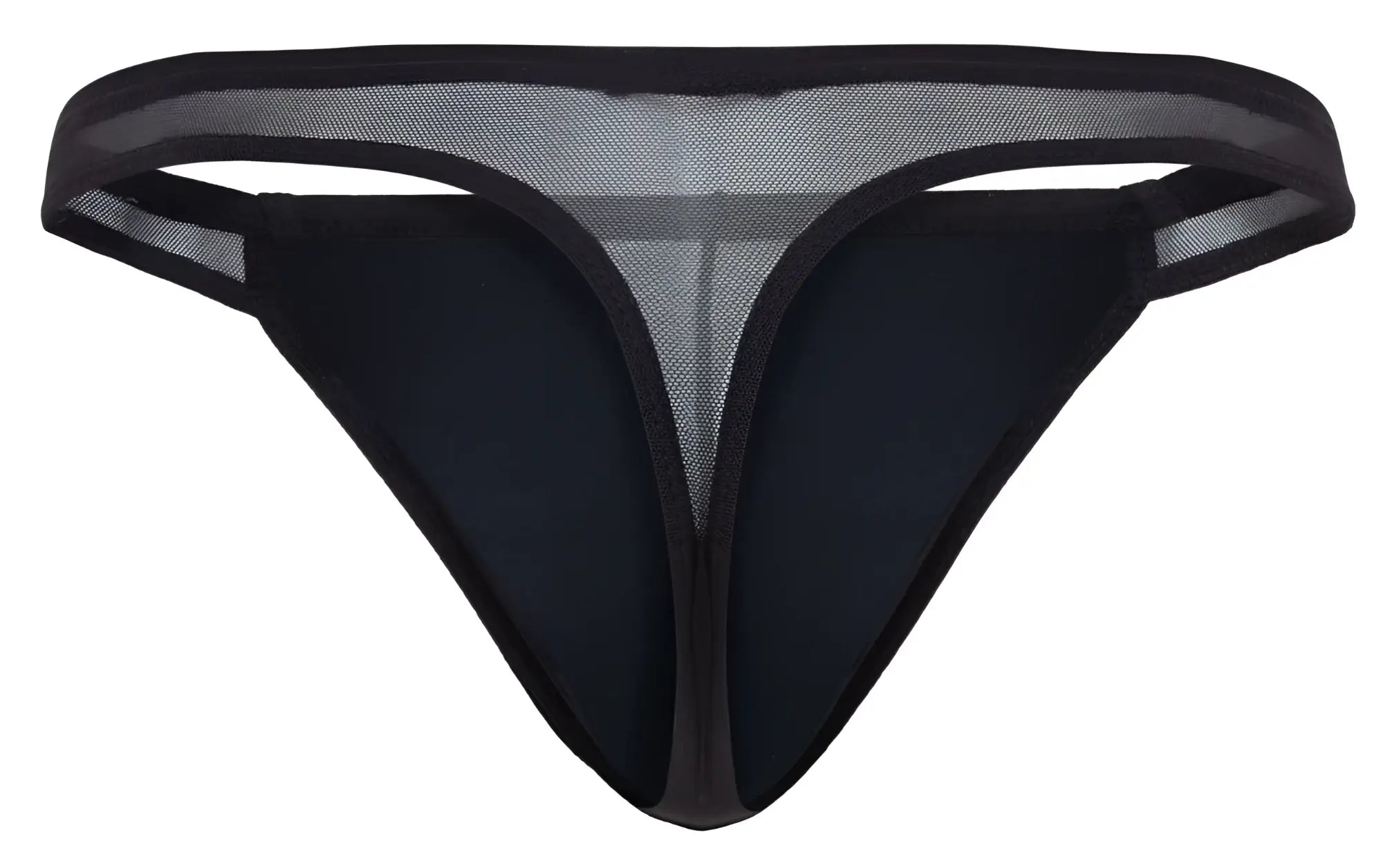 Pikante pik 2123 gold cup thong in black with black mesh and solid fabric front and trim showing front side