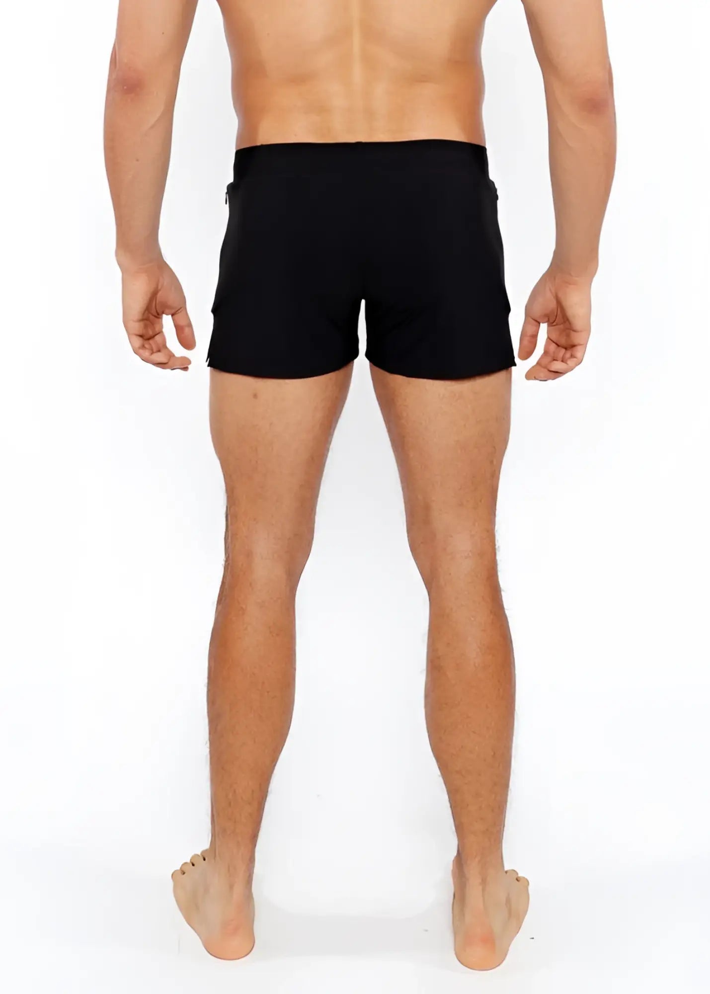 Pinstripe swim short black athletic shorts with sleek form-fitting design and subtle side pockets for active wear