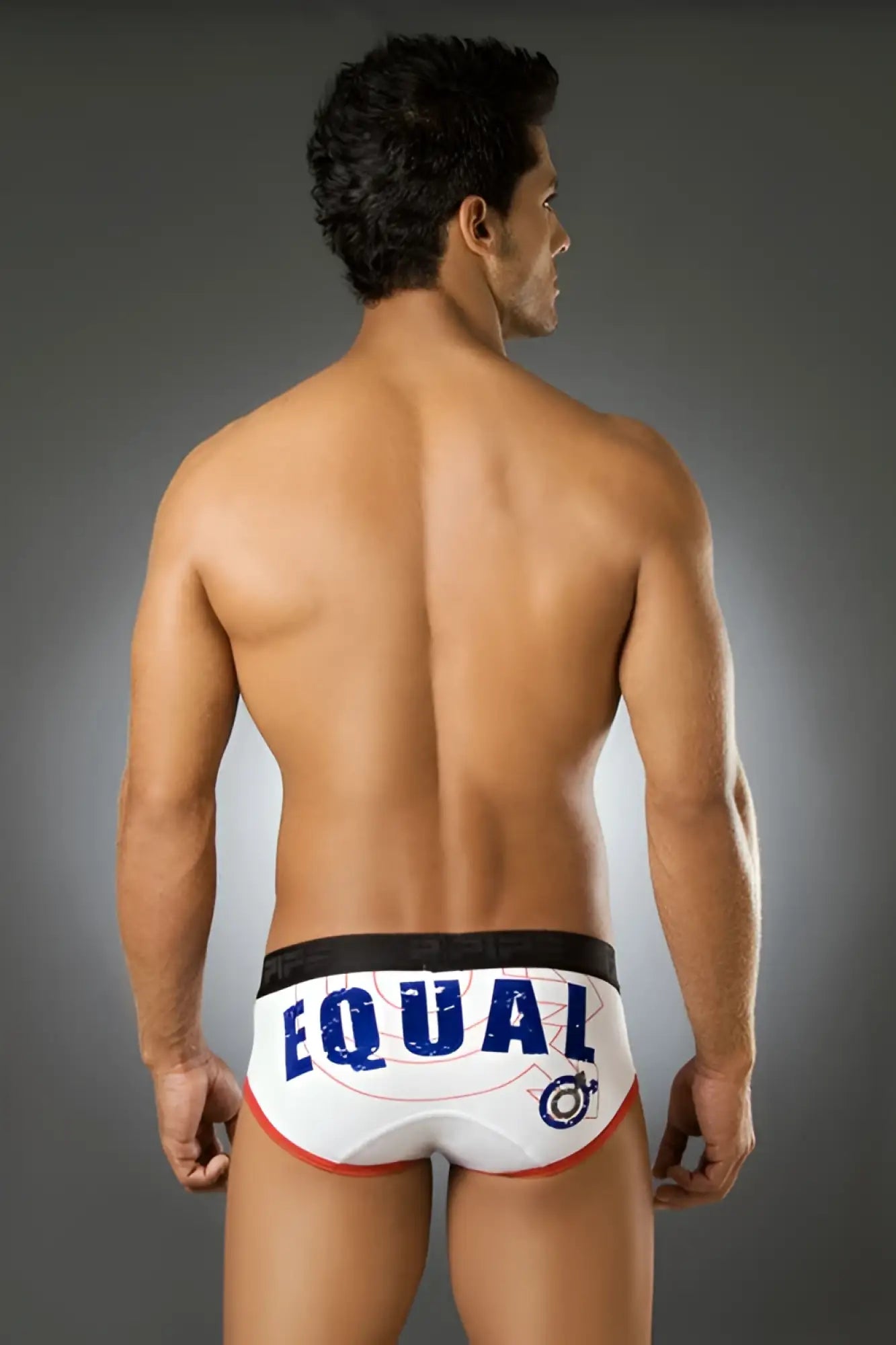 White briefs pipe equal brief underwear bs1003 size s with blue equal lettering red trim and black waistband