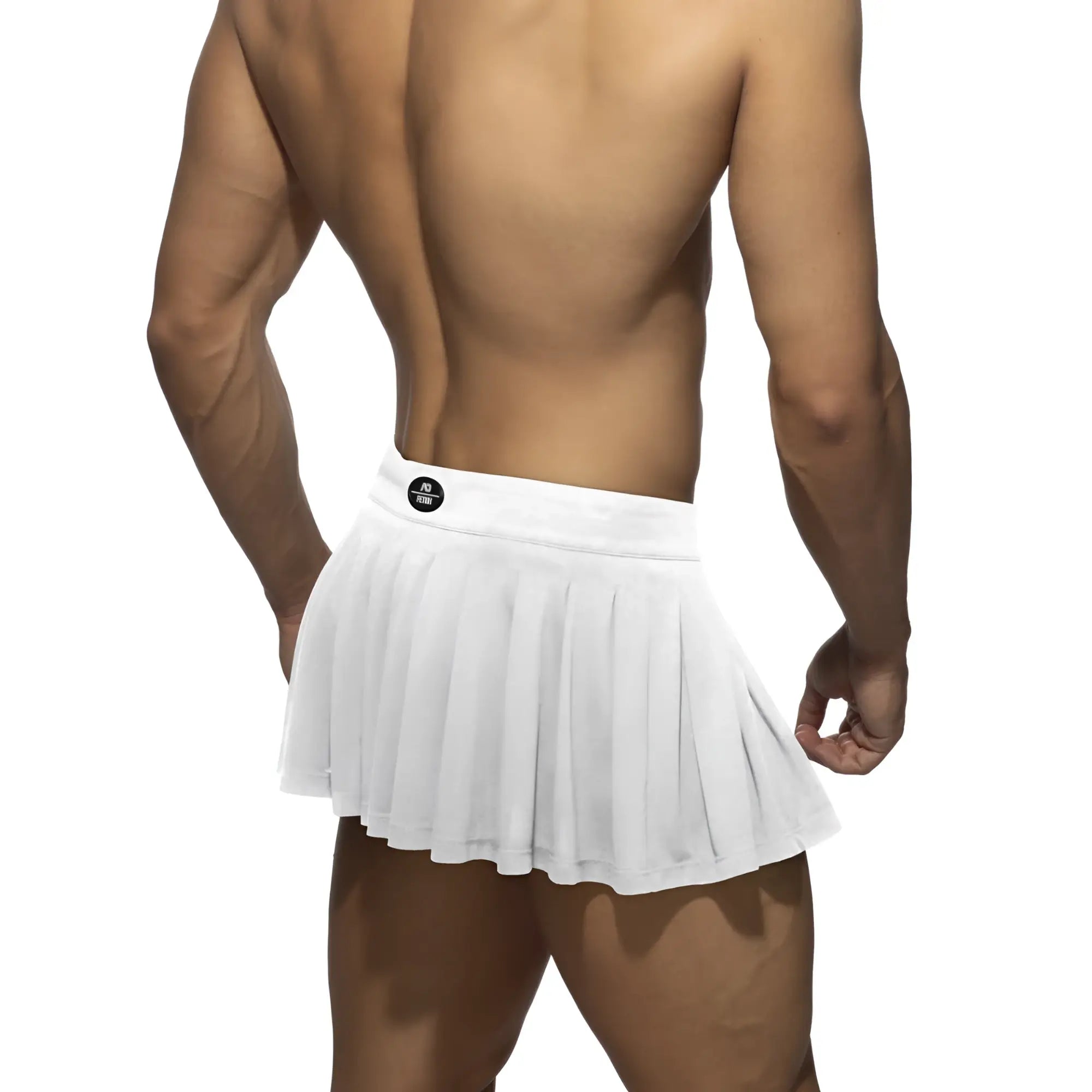 White pleated ring skirt tennis skirt with snug waistband and subtle branding for athletic wear