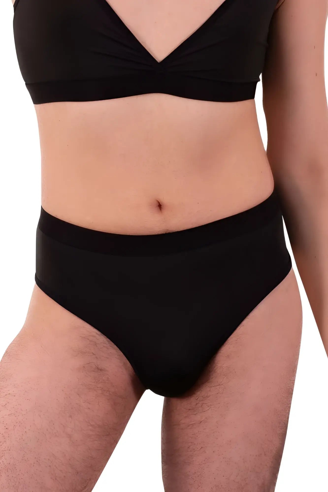Black plural pl004 briefs with smooth stretchy fabric and fitted high-waisted design shown from the front
