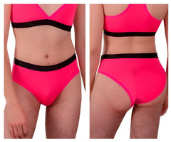 Bright pink plural pl004 high-waisted bikini briefs with black elastic bands front view