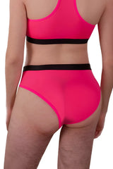 Bright pink PLURAL PL004 high-waisted bikini briefs with black elastic bands for stylish swimwear use