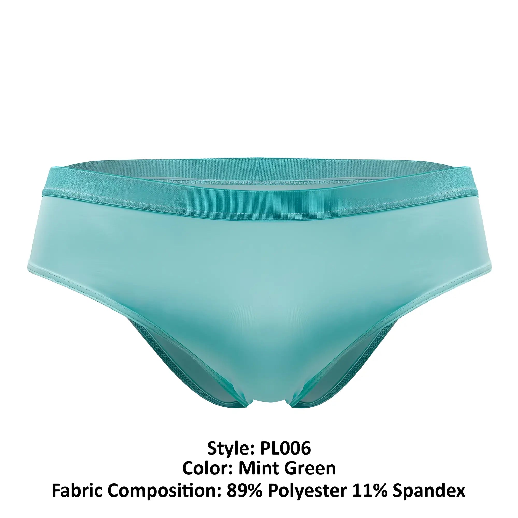 Mint green plural pl006 briefs made of 89% polyester 11% spandex with matching elastic waistband