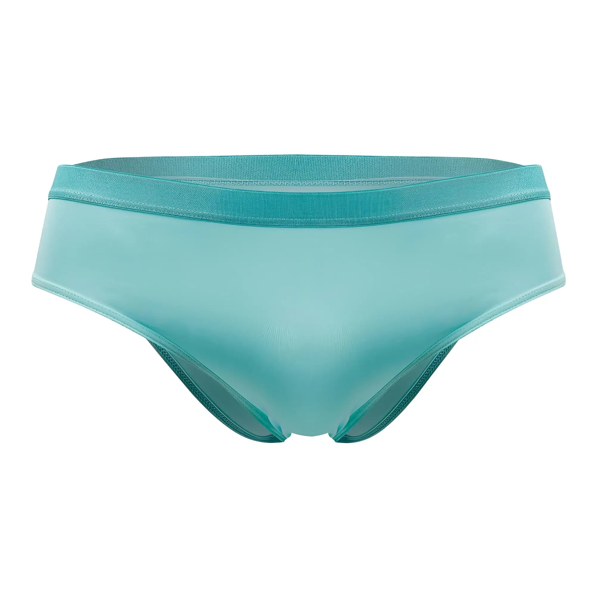 Plural pl006 briefs mint green bikini bottom with smooth satin finish and elastic waistband front view