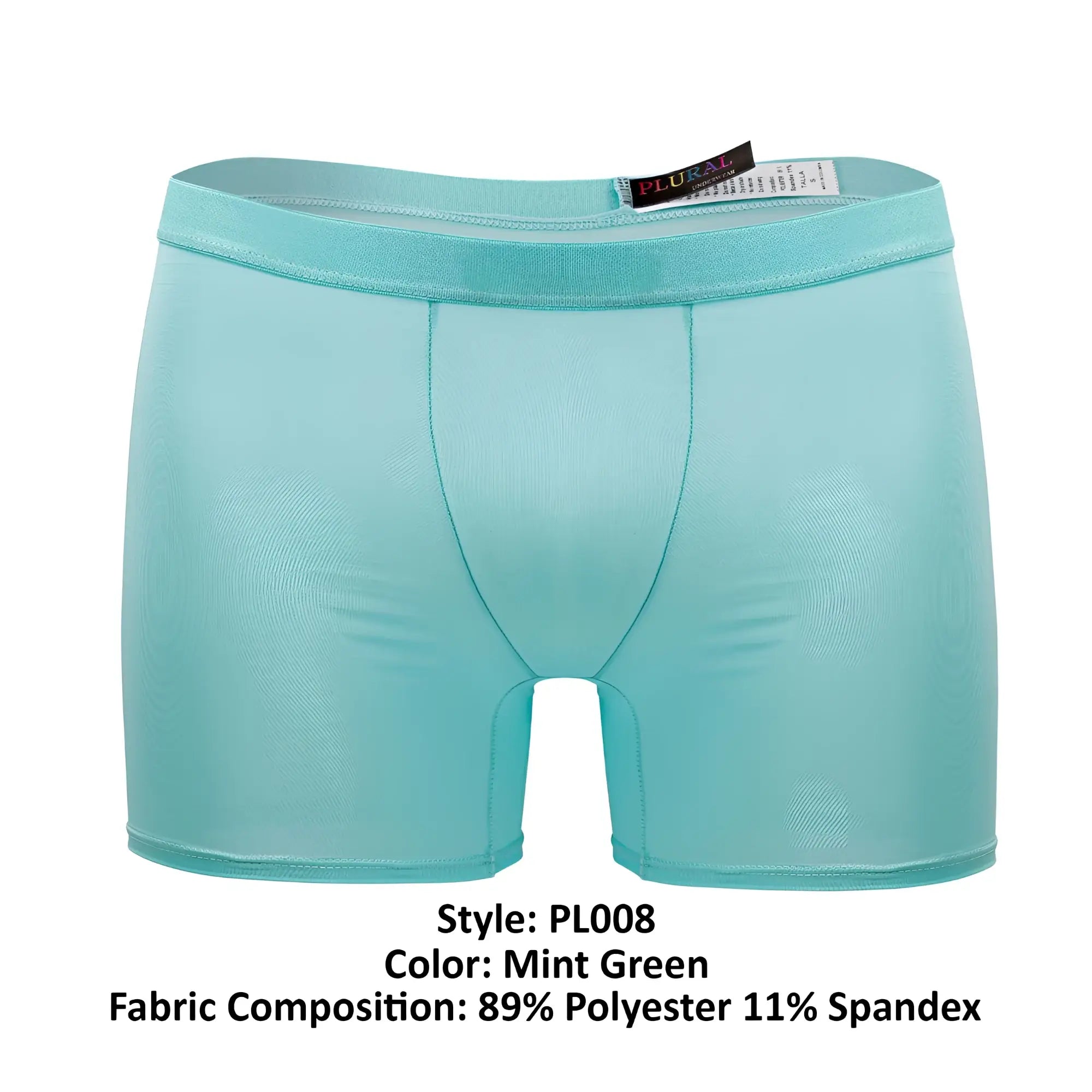 Plural pl008 trunks mint green boxer briefs made of 89% polyester 11% spandex with smooth elastic waistband