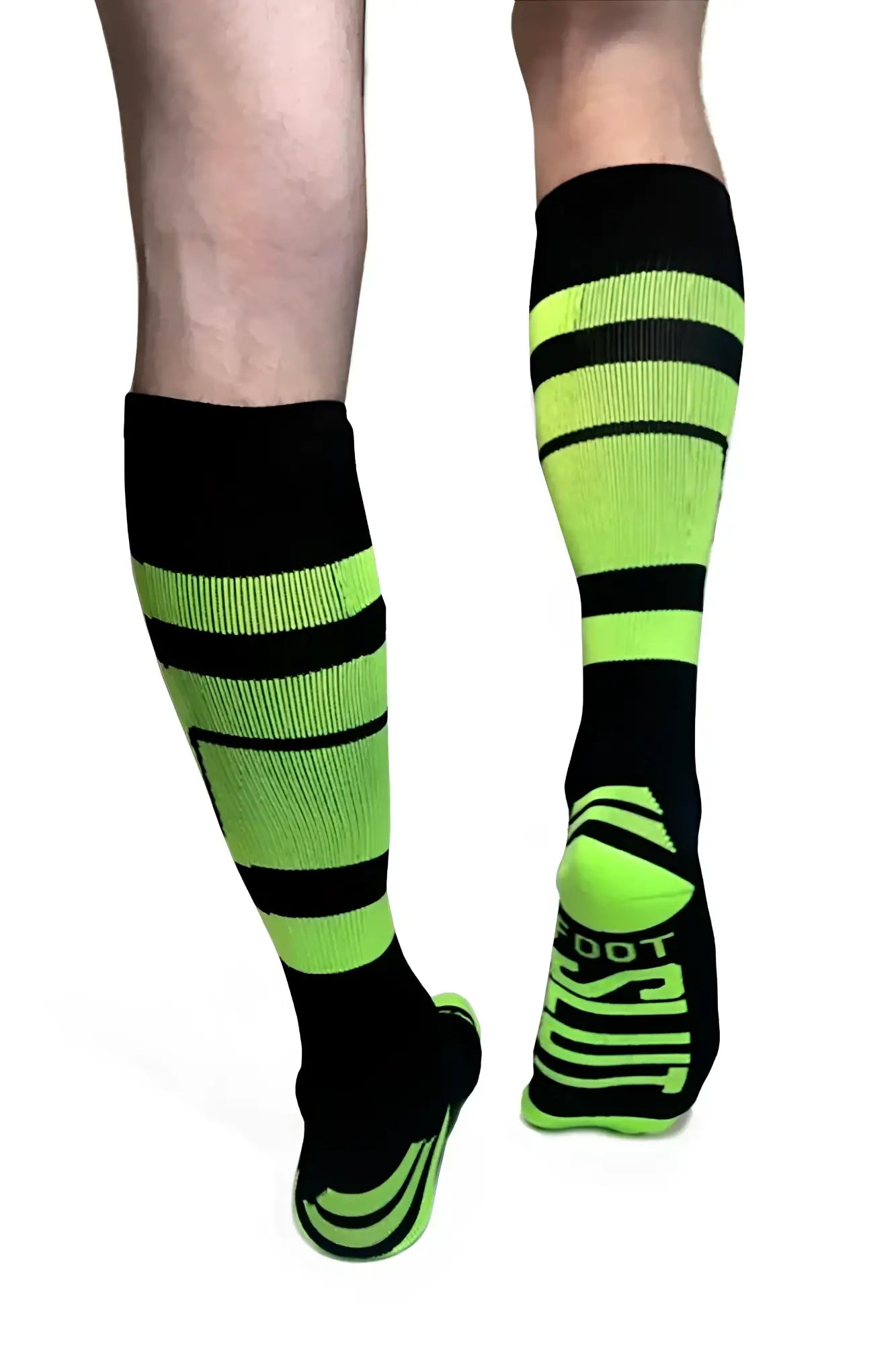 Pocket socks neon green and black striped athletic knee-high socks with a bold sporty design for active wear