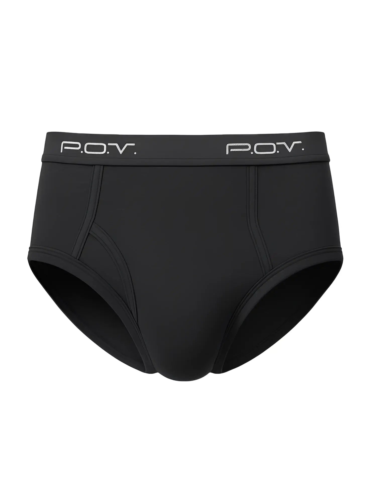 Black pov flyfront cotton brief showing the back side made from soft breathable cotton material