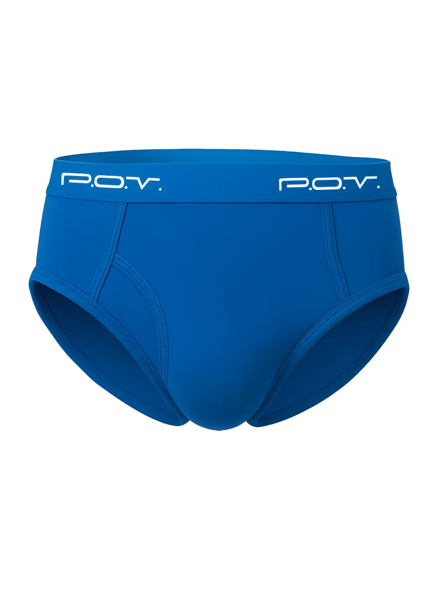 Bright blue pov flyfront cotton brief showing a comfortable fit with breathable soft cotton fabric