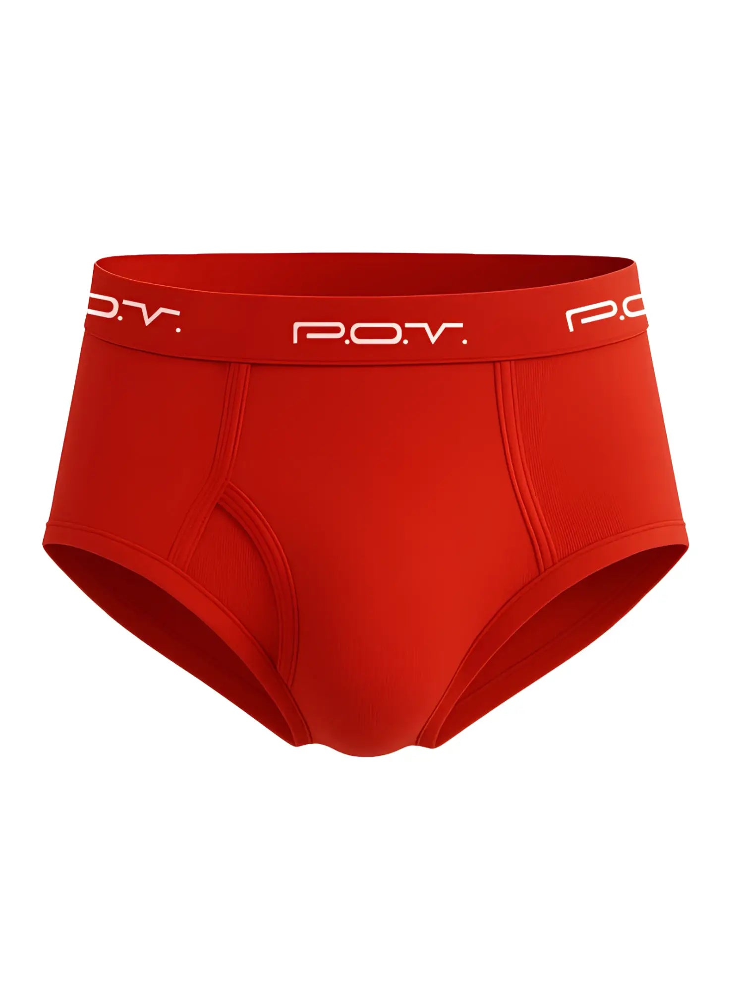Red pov flyfront cotton brief showing front view soft breathable cotton fabric for everyday comfort