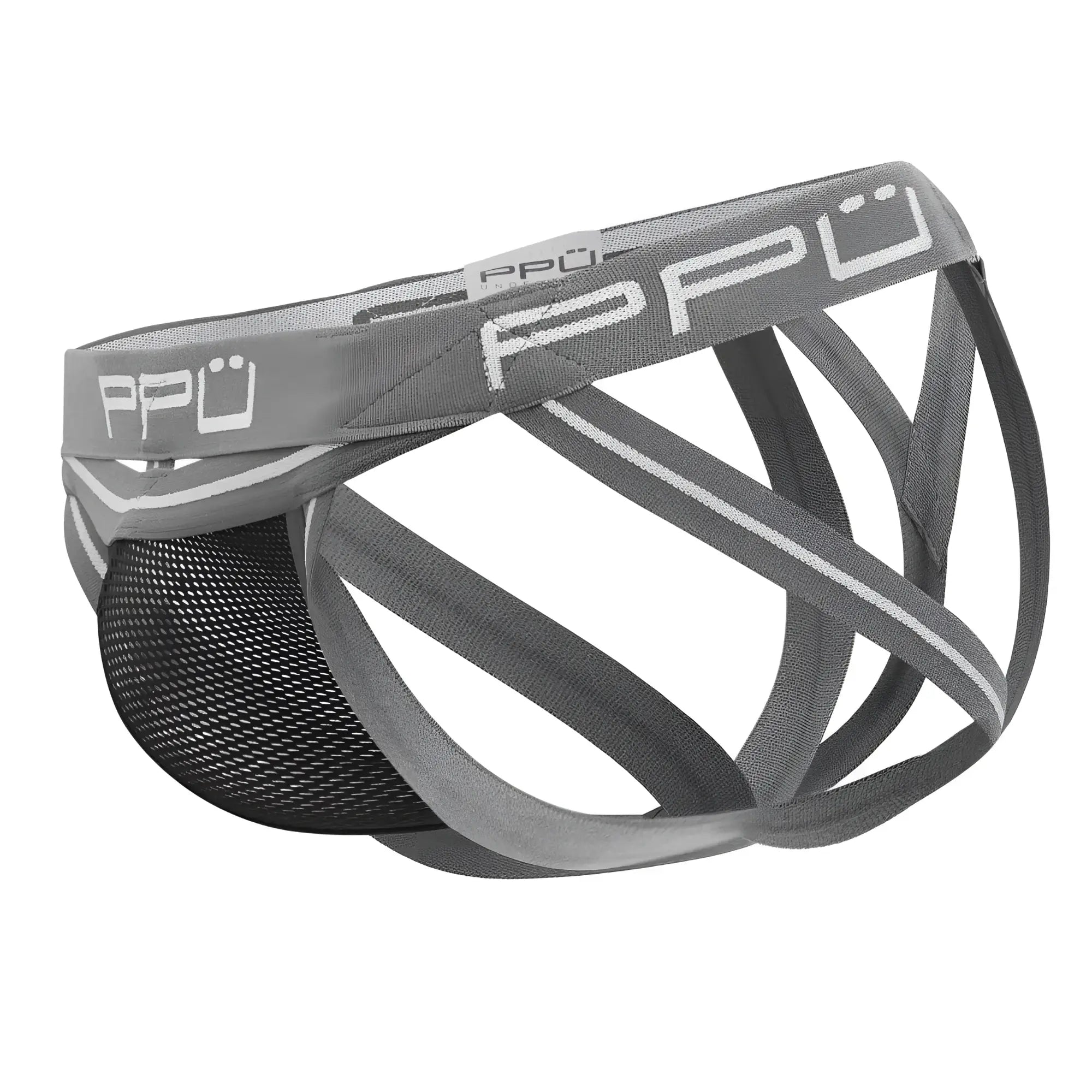 Gray and black mesh athletic briefs with a supportive crisscross design ppu 2305 mesh jockstrap color gray