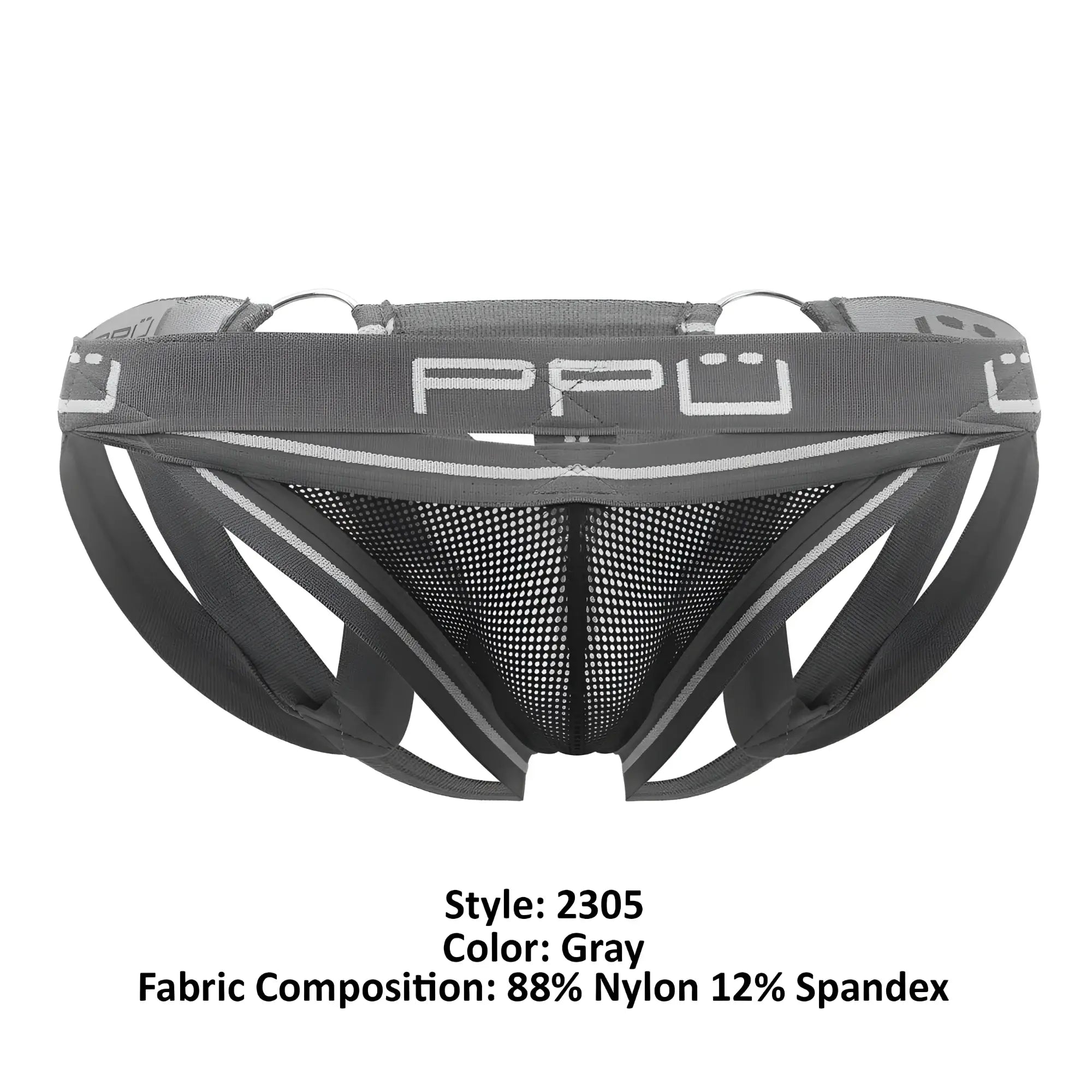 Gray ppu 2305 mesh jockstrap men’s athletic briefs with mesh front and elastic waistband