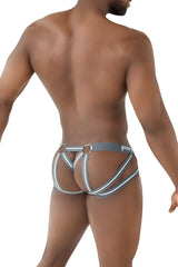 Gray and white mesh strappy men’s briefs with harness-style design ppu 2305 jockstrap color gray front view
