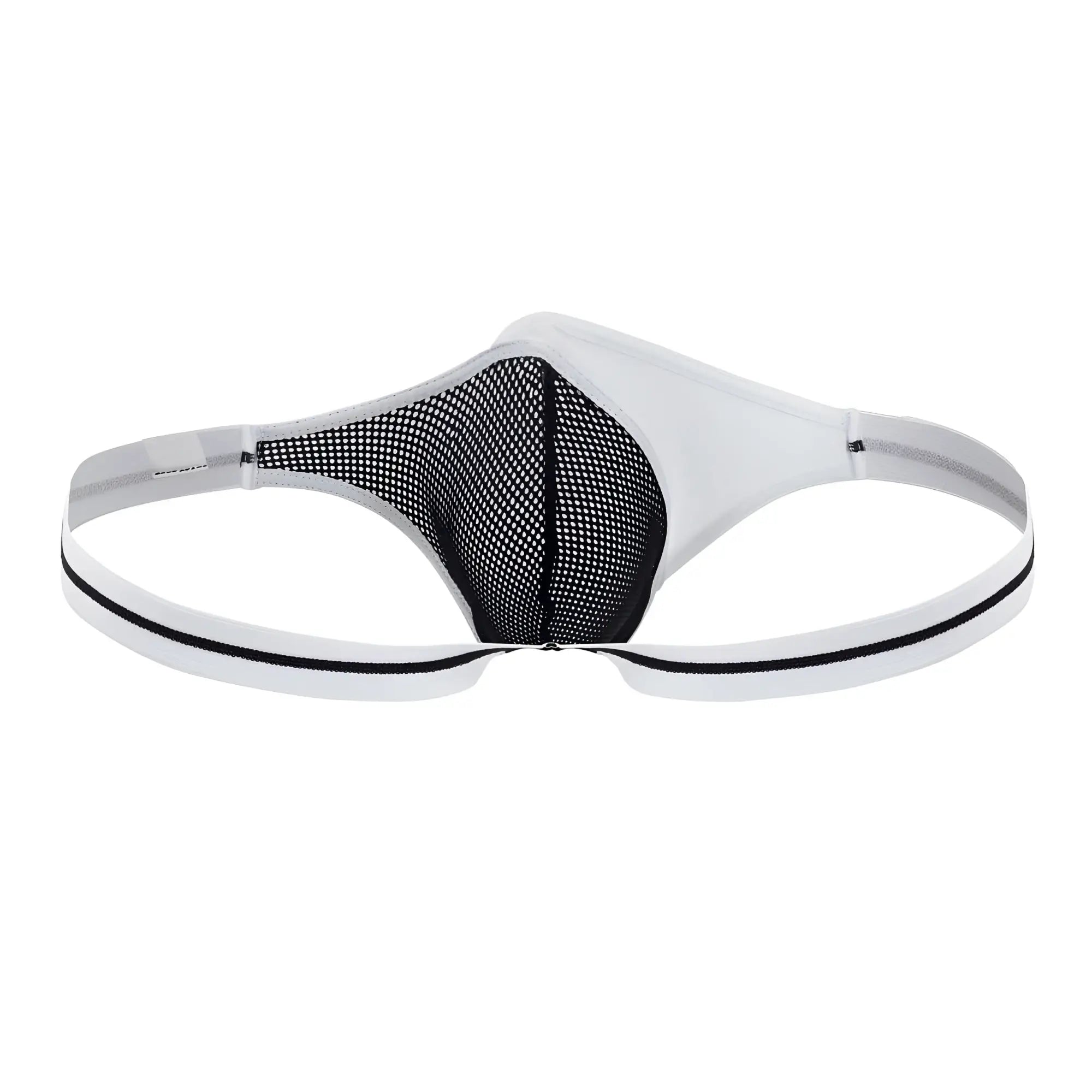 Ppü 2306 white thong with black mesh and elastic waistband showing front view