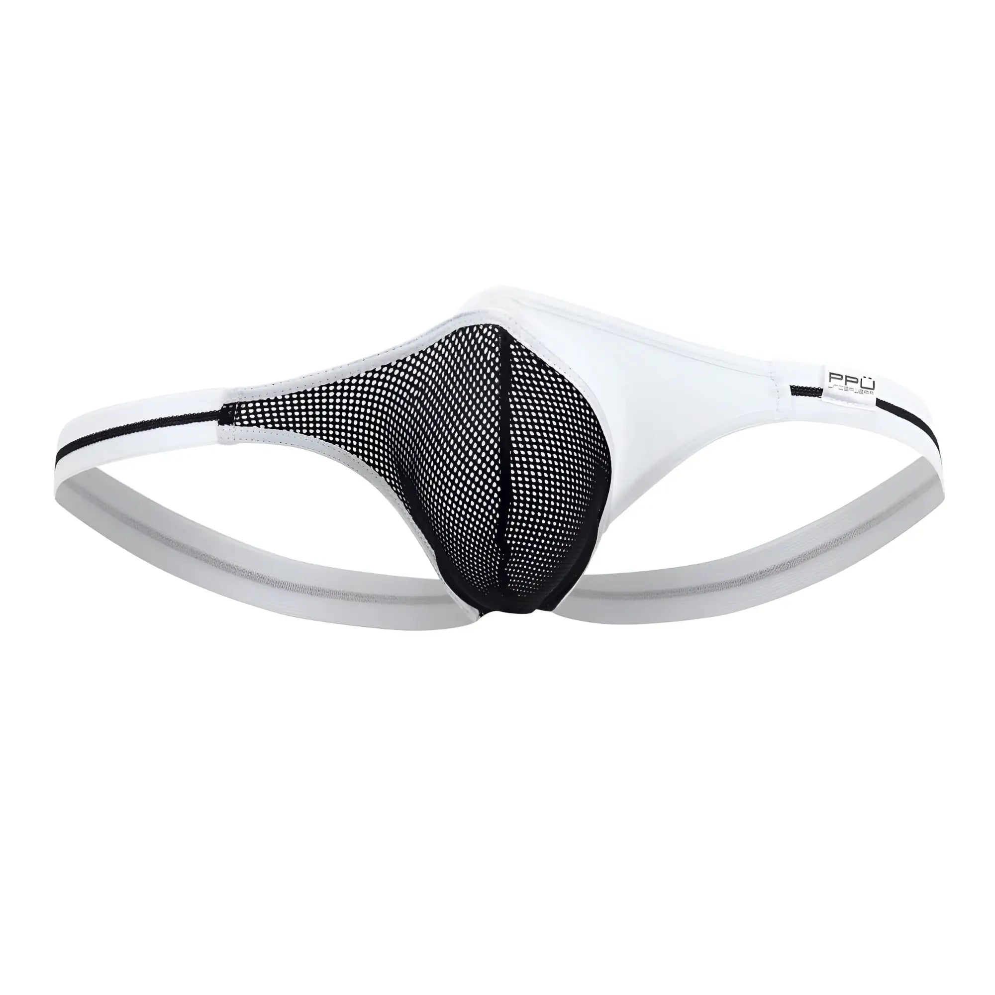 Ppu 2306 thong in white with black mesh fabric featuring a sleek modern design for comfortable wear