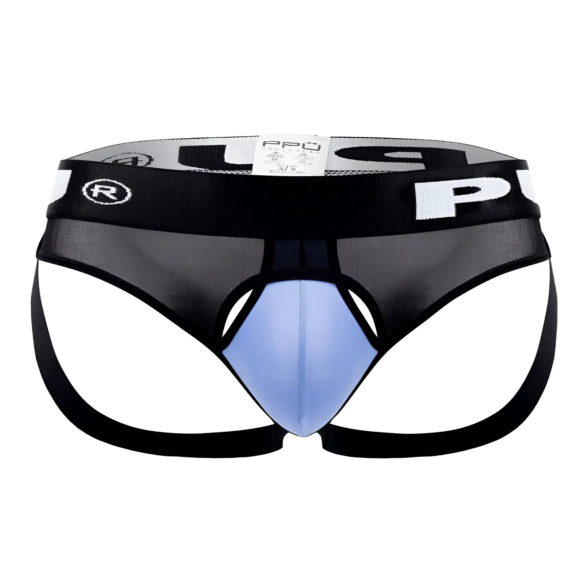 Ppu 2307 ball lifter jockstrap in blue mesh briefs with bold pro logo on waistband for support and lift