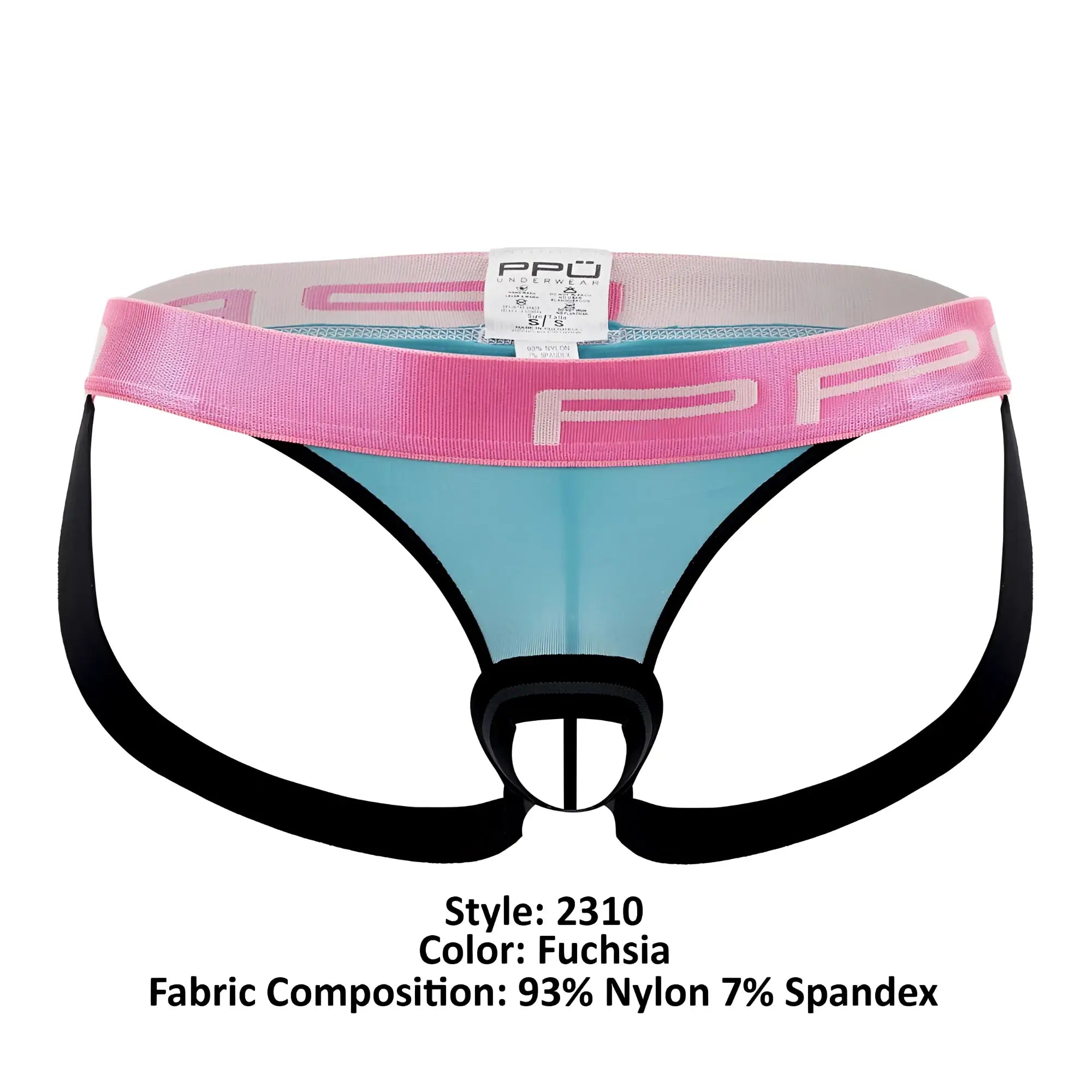 Fuchsia pp 2310 ball lifter and thong jockstrap with pink waistband and black side straps for men