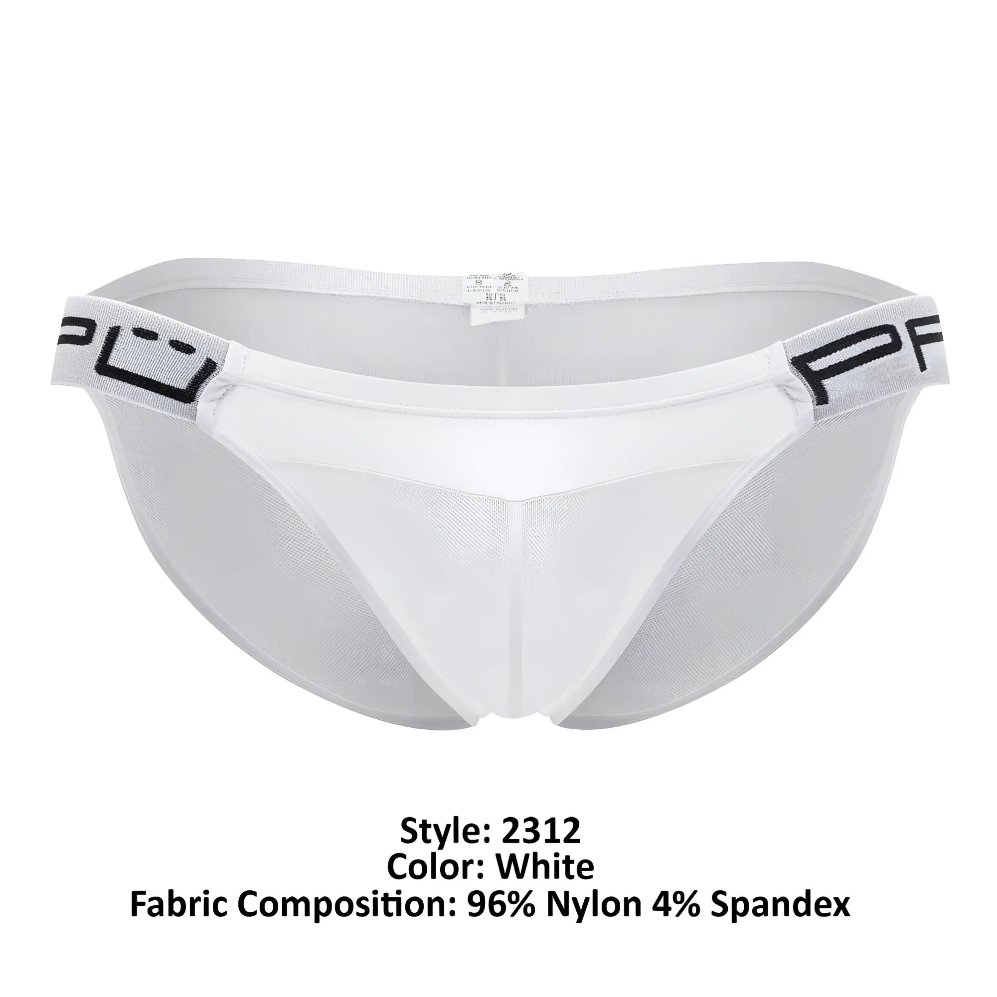 White mesh briefs ppu 2312 bikini with black logo waistband made of 96 nylon 4 spandex microfiber blend