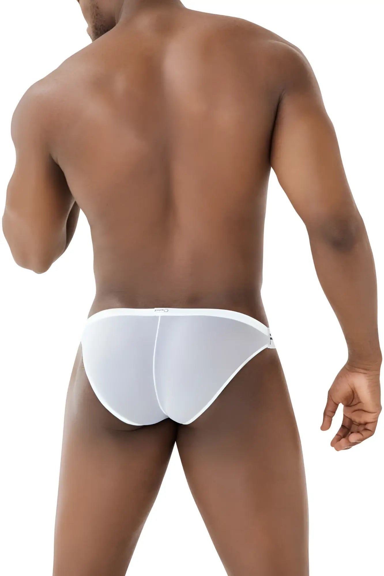 White ppu 2312 mesh bikini briefs with a sleek minimalist design and form fitting fit in breathable mesh material