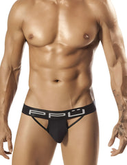 Ppu wile jock strap underwear black 1554 size l featuring a sleek minimalist design and white logo waistband
