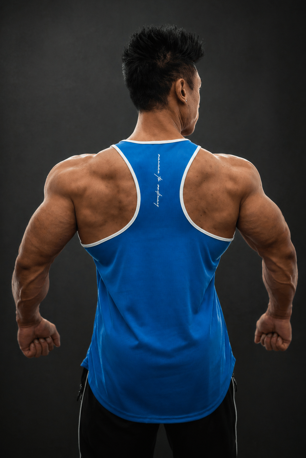 Jed North schnelltrocknendes Bodybuilding-Workout-Stringer-Shirt für Herren - Blau mit Weiß