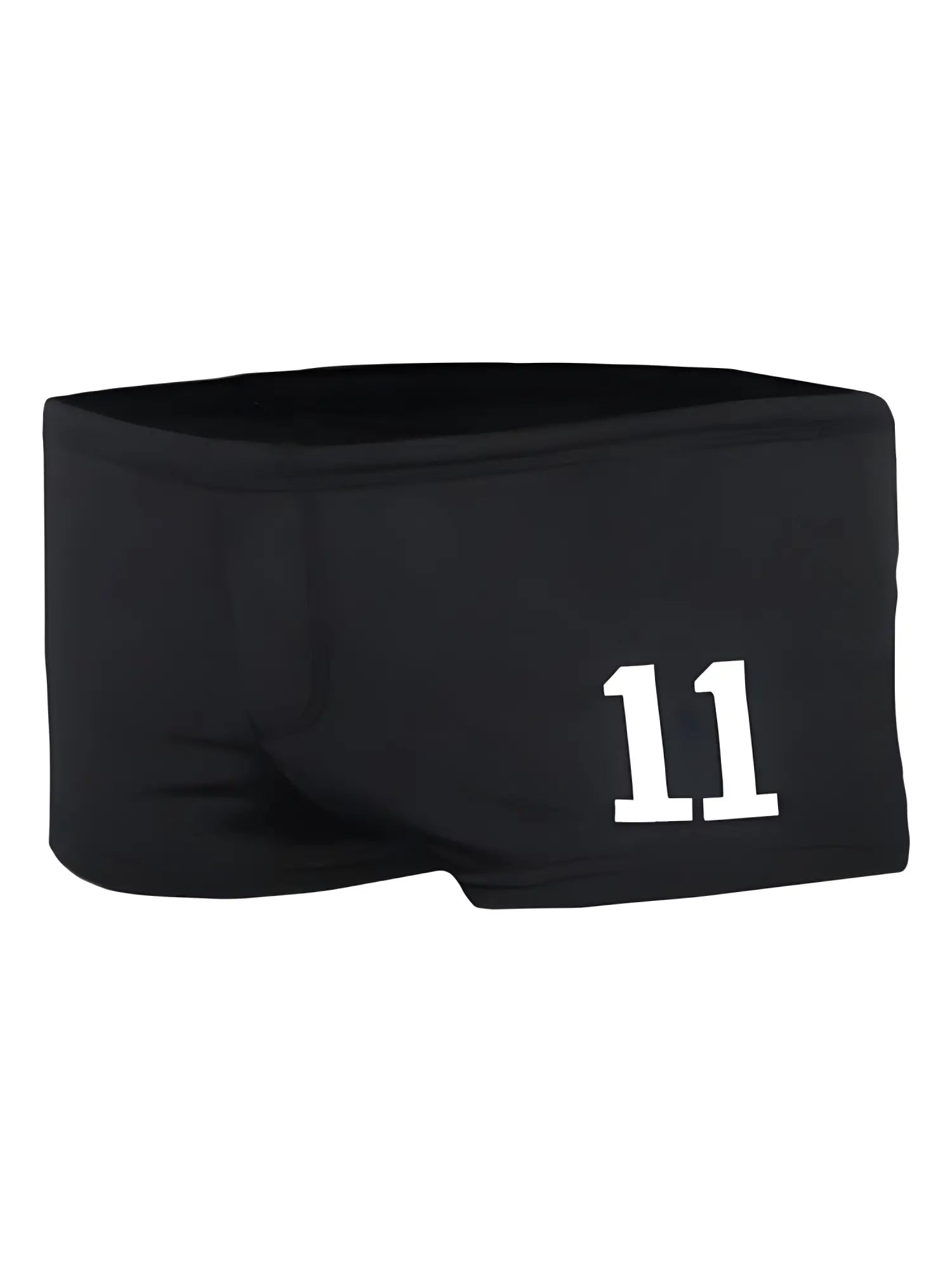 Black swim trunks PRIDE 11 brief with bold white 11 print on the side for swimming and beachwear