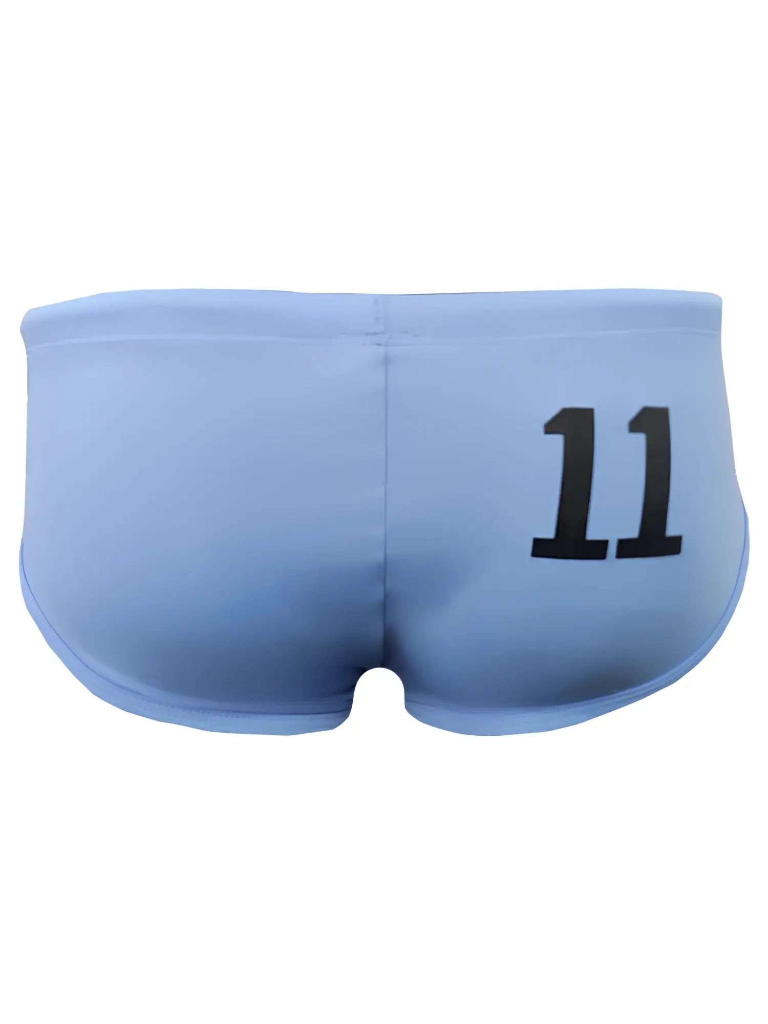 Light blue pride 11 swim brief with black number 11 printed on the back for stylish swimwear use