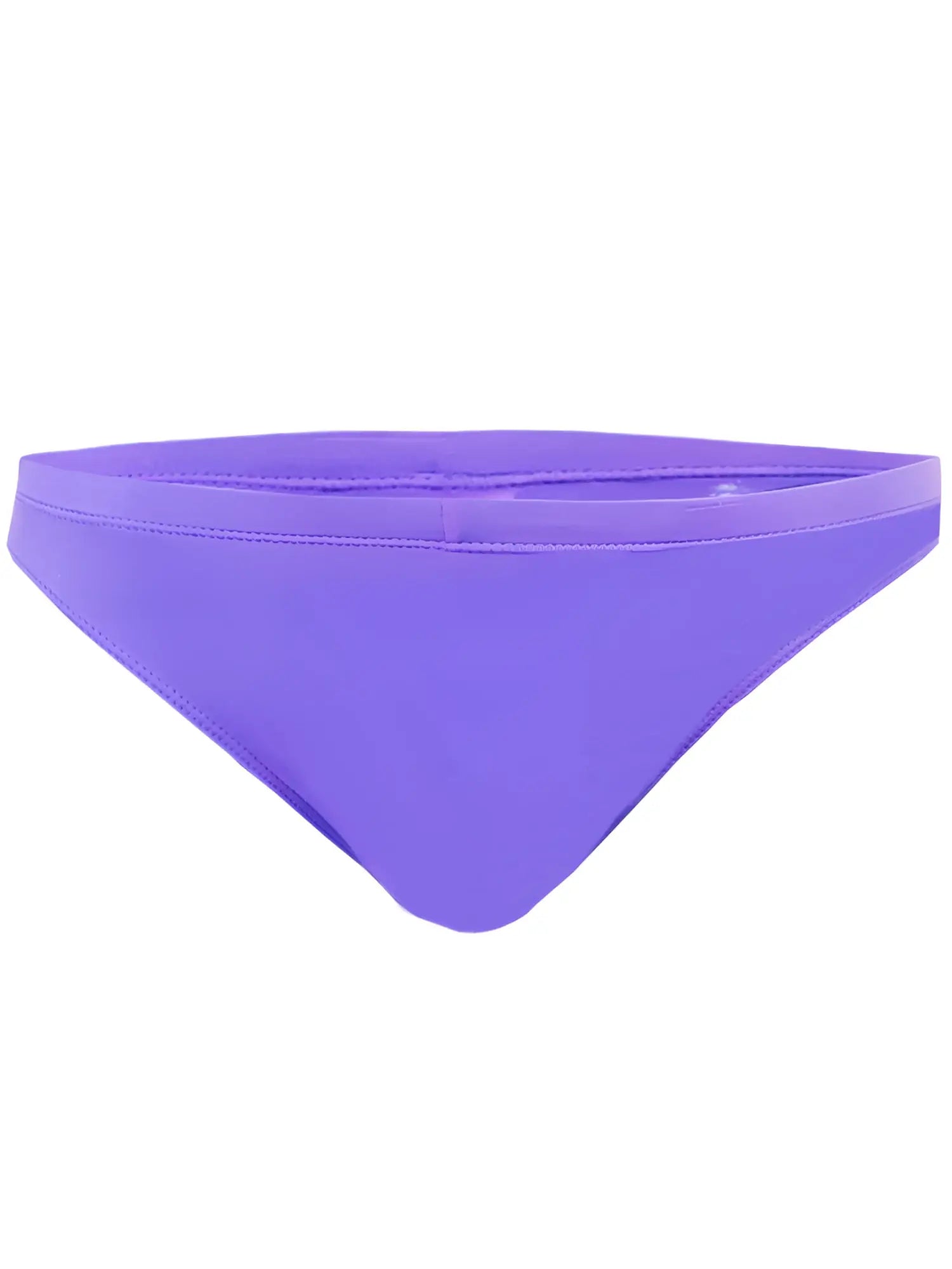 Purple pride bikini bottom with smooth seamless fabric and fitted waistband shown from the back side