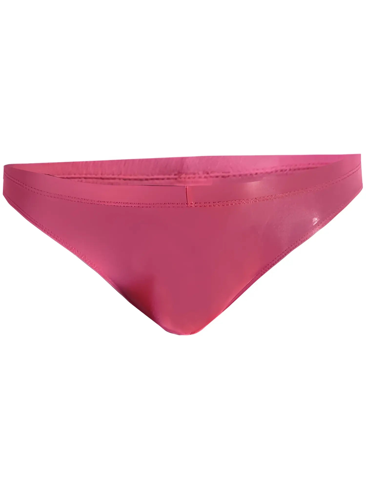 A vibrant fuchsia satin pride bikini bottom with a smooth glossy finish and classic triangle cut front view