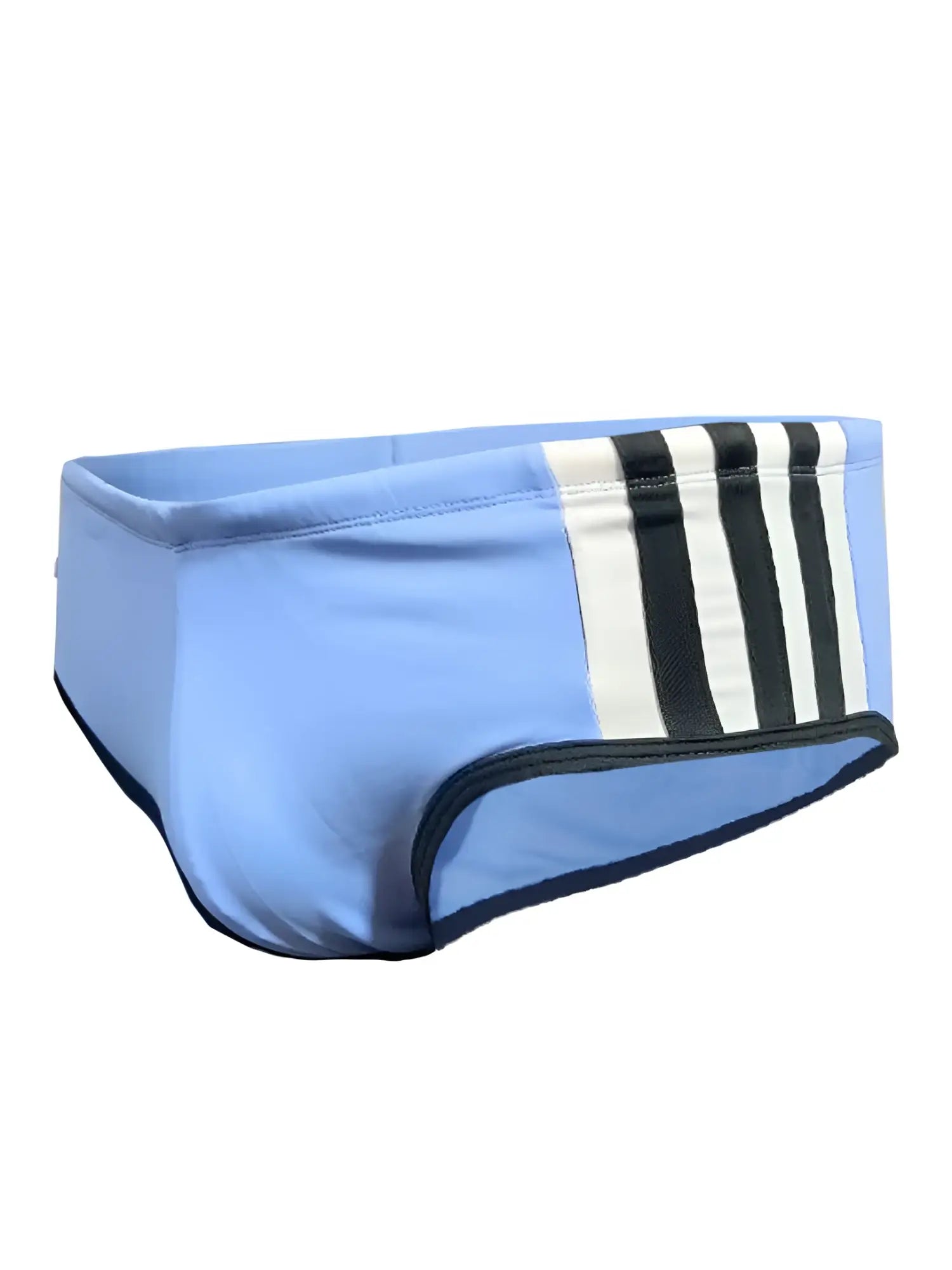 Light blue pride jethro 11 swim racer trunks with black and white side stripes and a sleek design for swimming